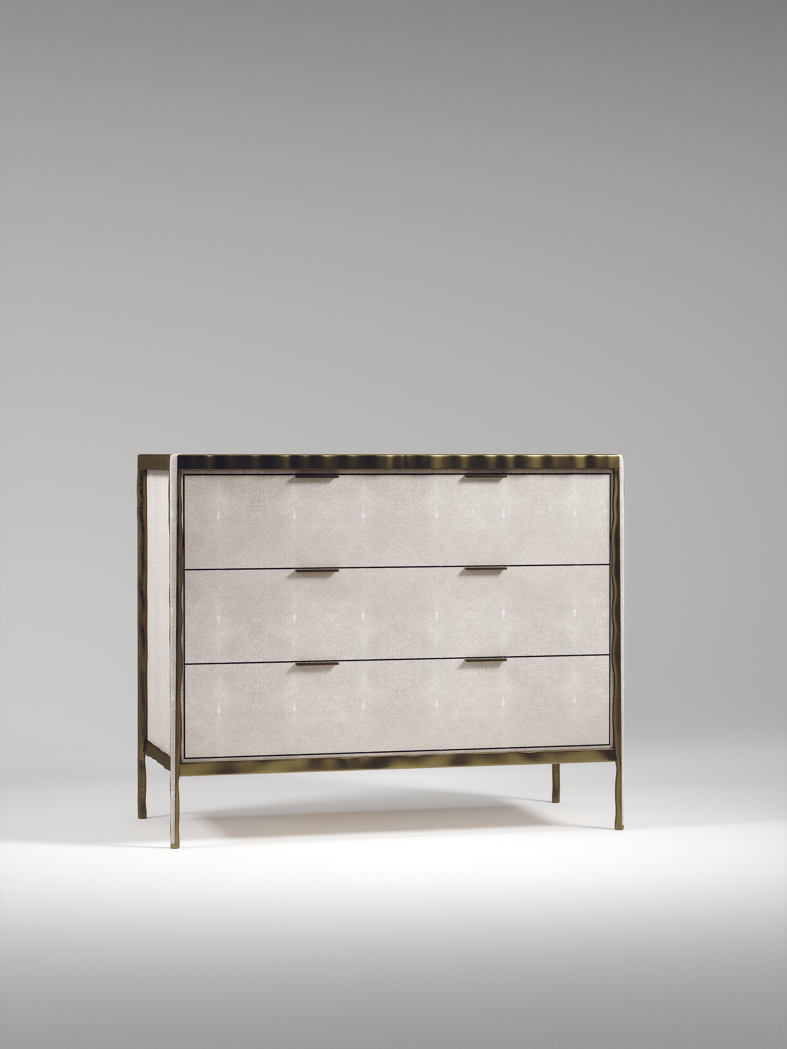 Shagreen Bed with Bronze-Patina Brass Details by R&Y Augousti For Sale 8