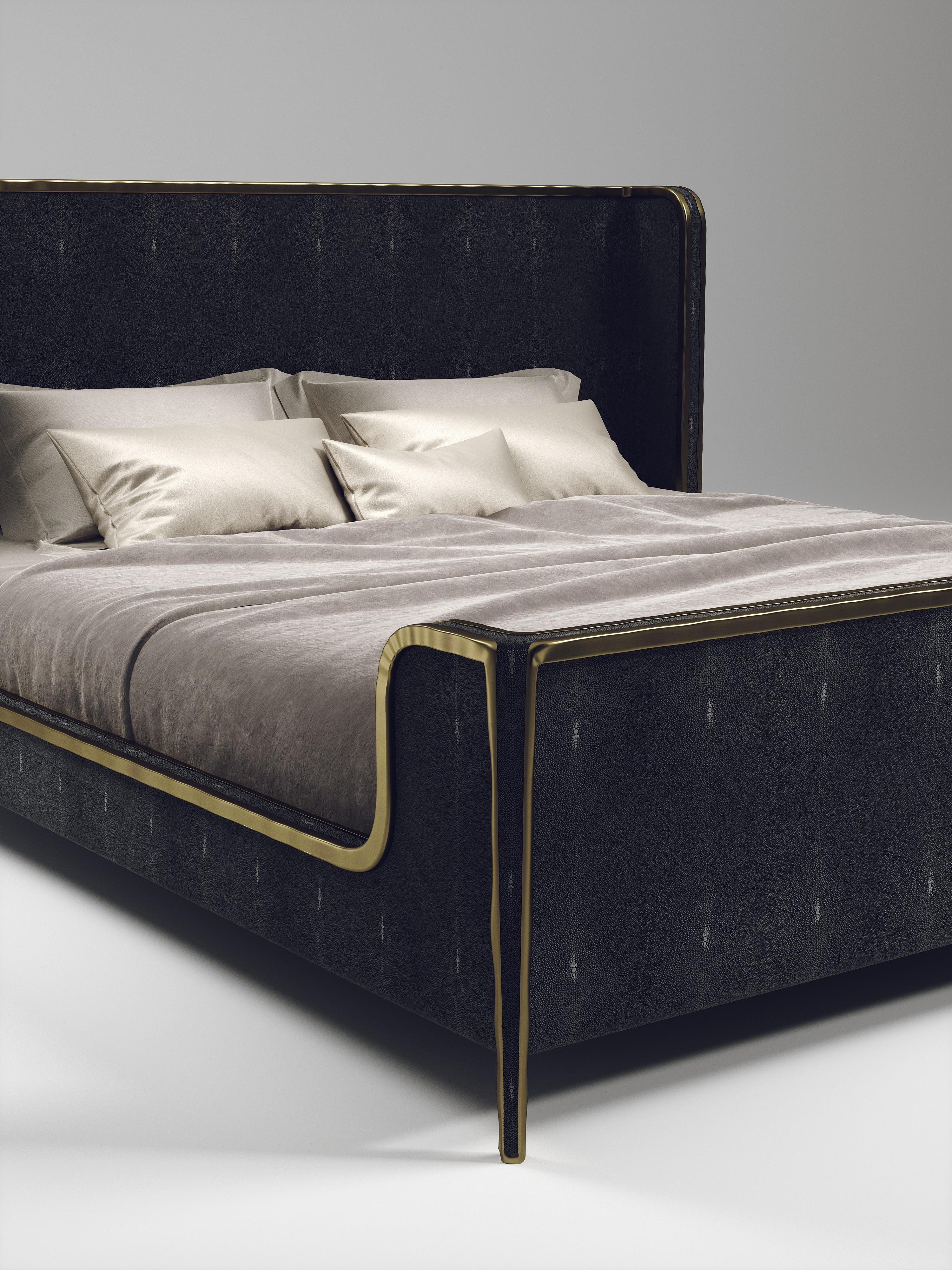 Philippine Shagreen Bed with Bronze-Patina Brass Details by R&Y Augousti For Sale