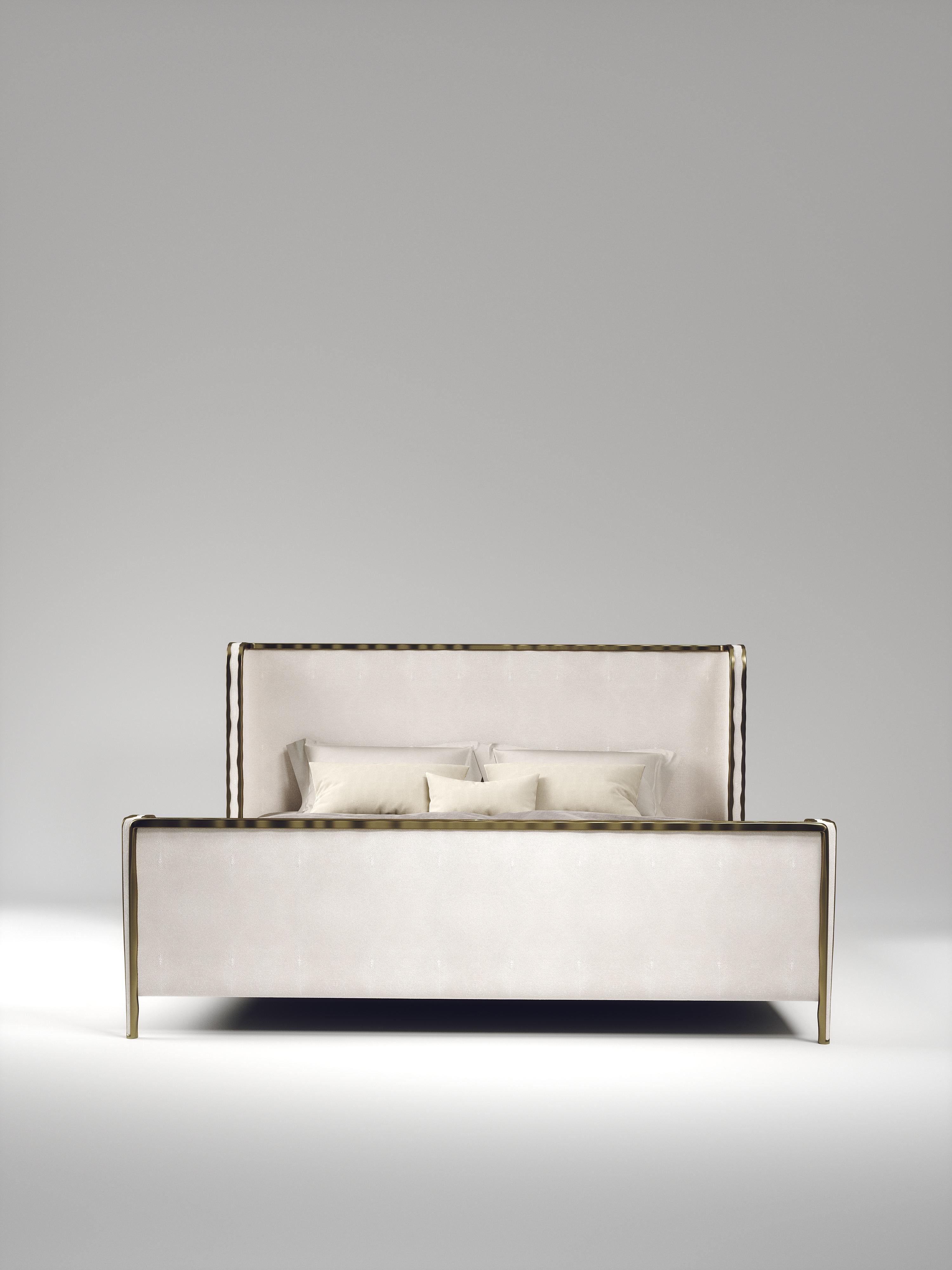 Shagreen Bed with Bronze-Patina Brass Details by R&Y Augousti In New Condition For Sale In New York, NY