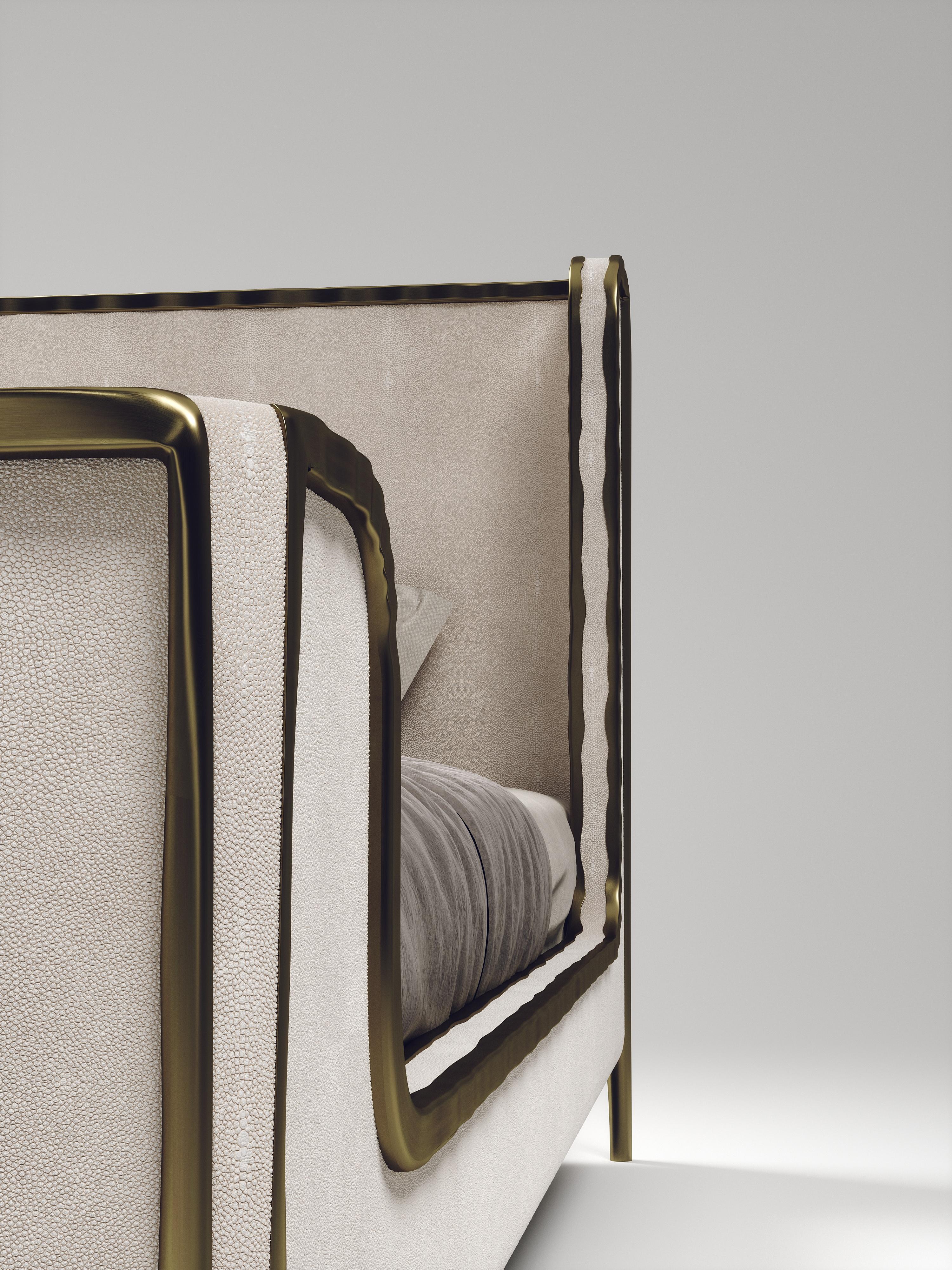 Contemporary Shagreen Bed with Bronze-Patina Brass Details by R&Y Augousti For Sale