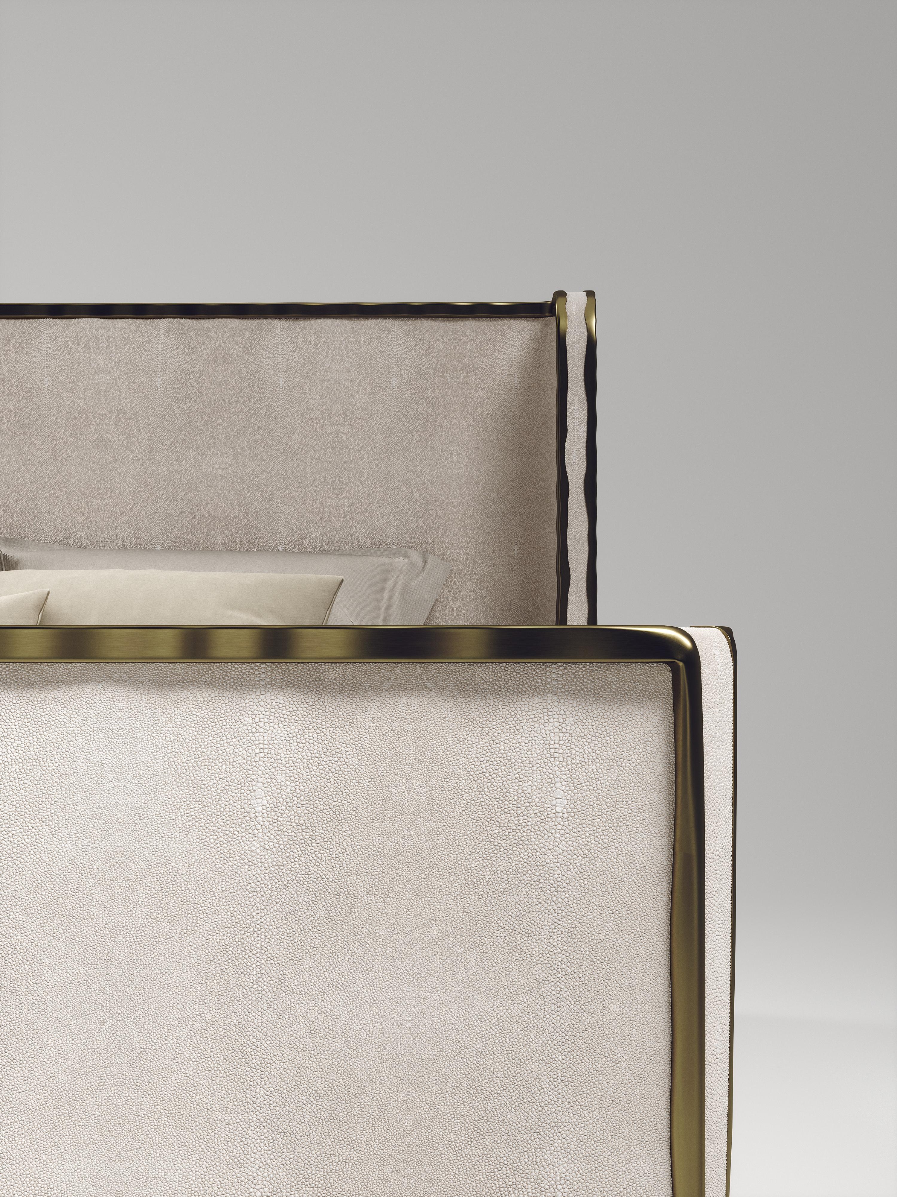 Shagreen Bed with Bronze-Patina Brass Details by R&Y Augousti For Sale 1
