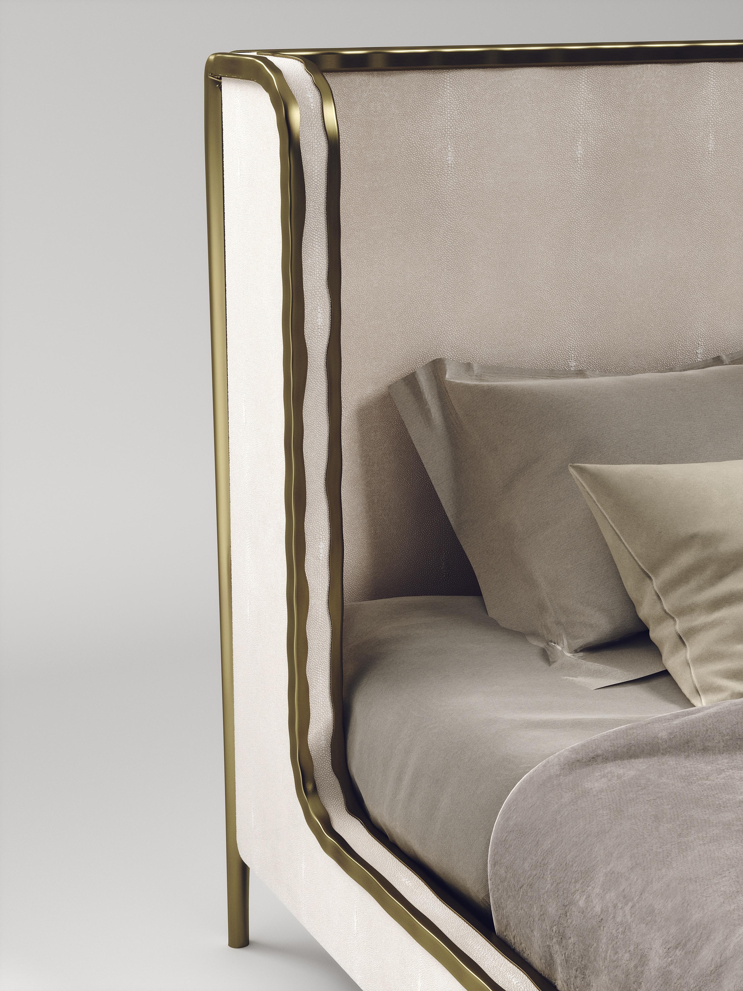 Shagreen Bed with Bronze-Patina Brass Details by R&Y Augousti For Sale 2