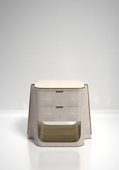 Shagreen Bedside Table with Bronze Patina Brass Details by R&Y Augousti