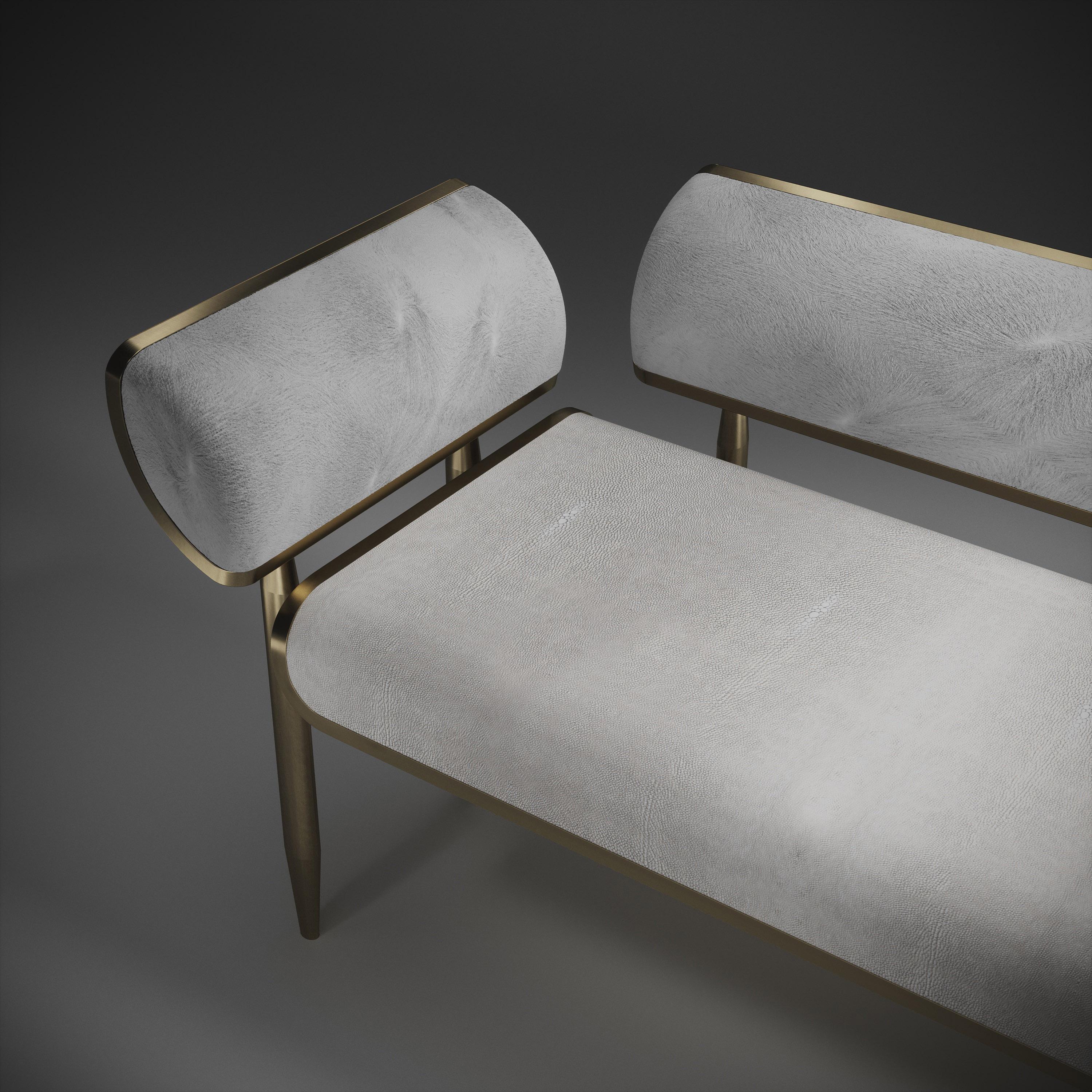 Shagreen Bench with Bronze-Patina Brass and Fur Upholstery by Kifu Paris For Sale 4