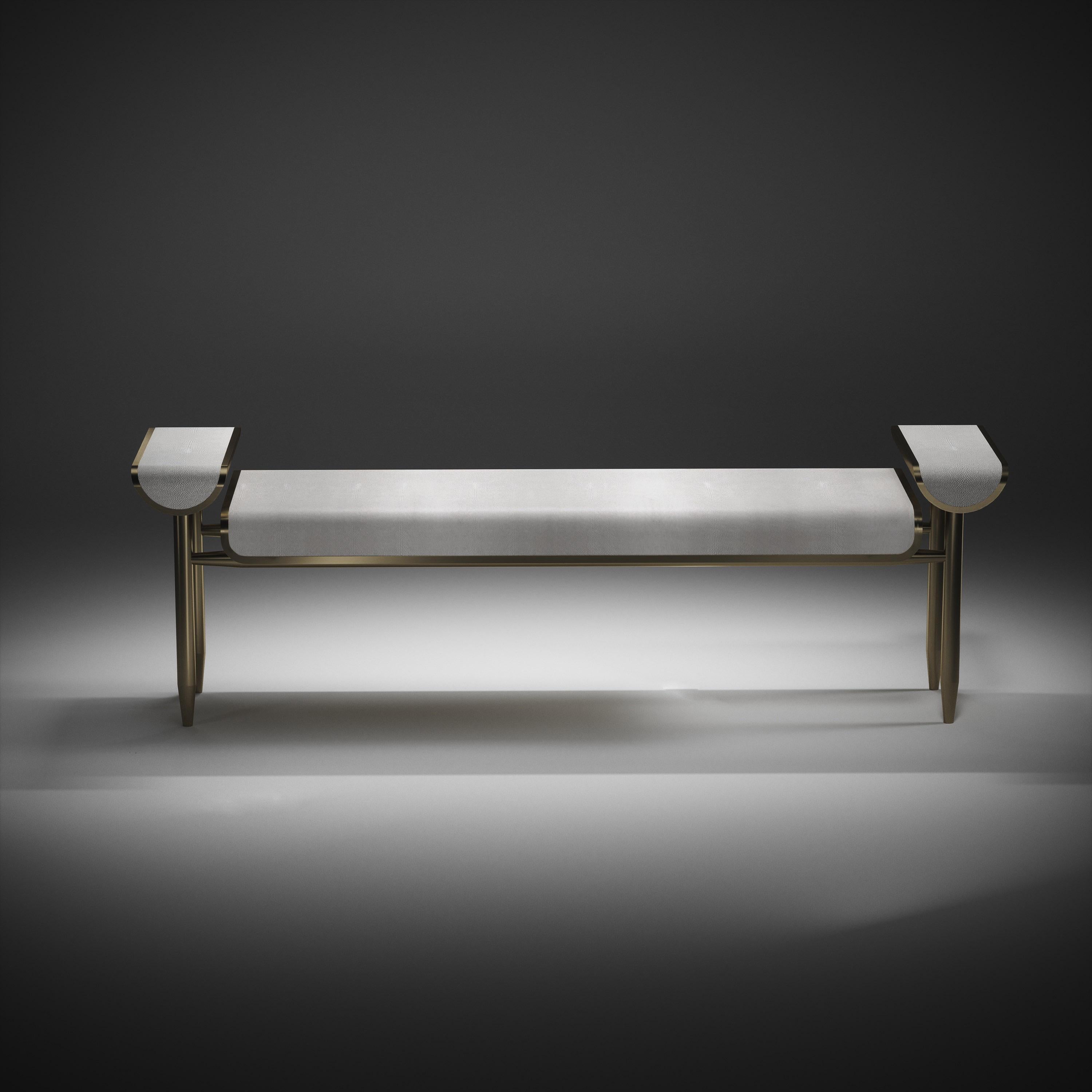 Shagreen Bench with Bronze-Patina Brass and Fur Upholstery by Kifu Paris For Sale 6