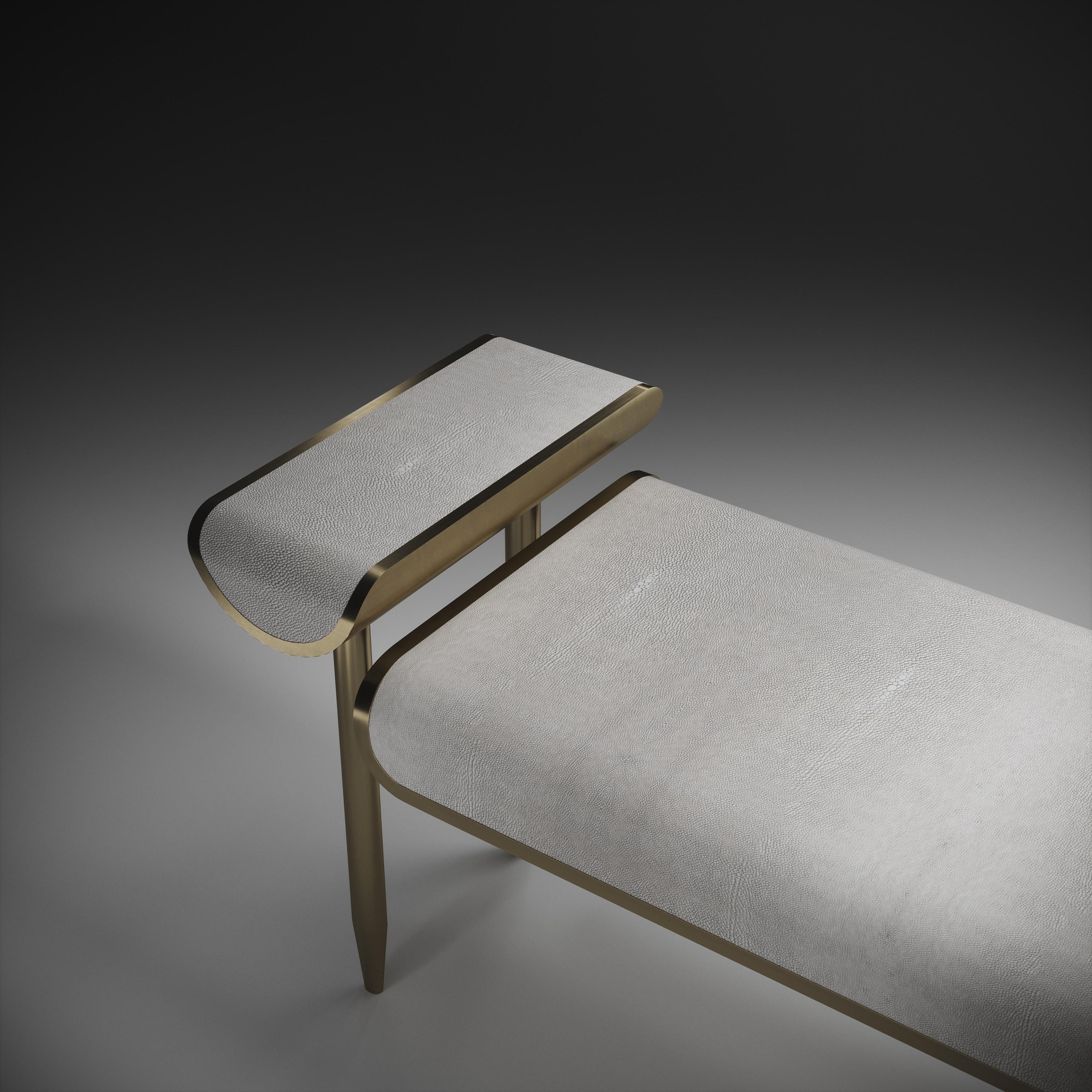 Shagreen Bench with Bronze-Patina Brass and Fur Upholstery by Kifu Paris For Sale 7
