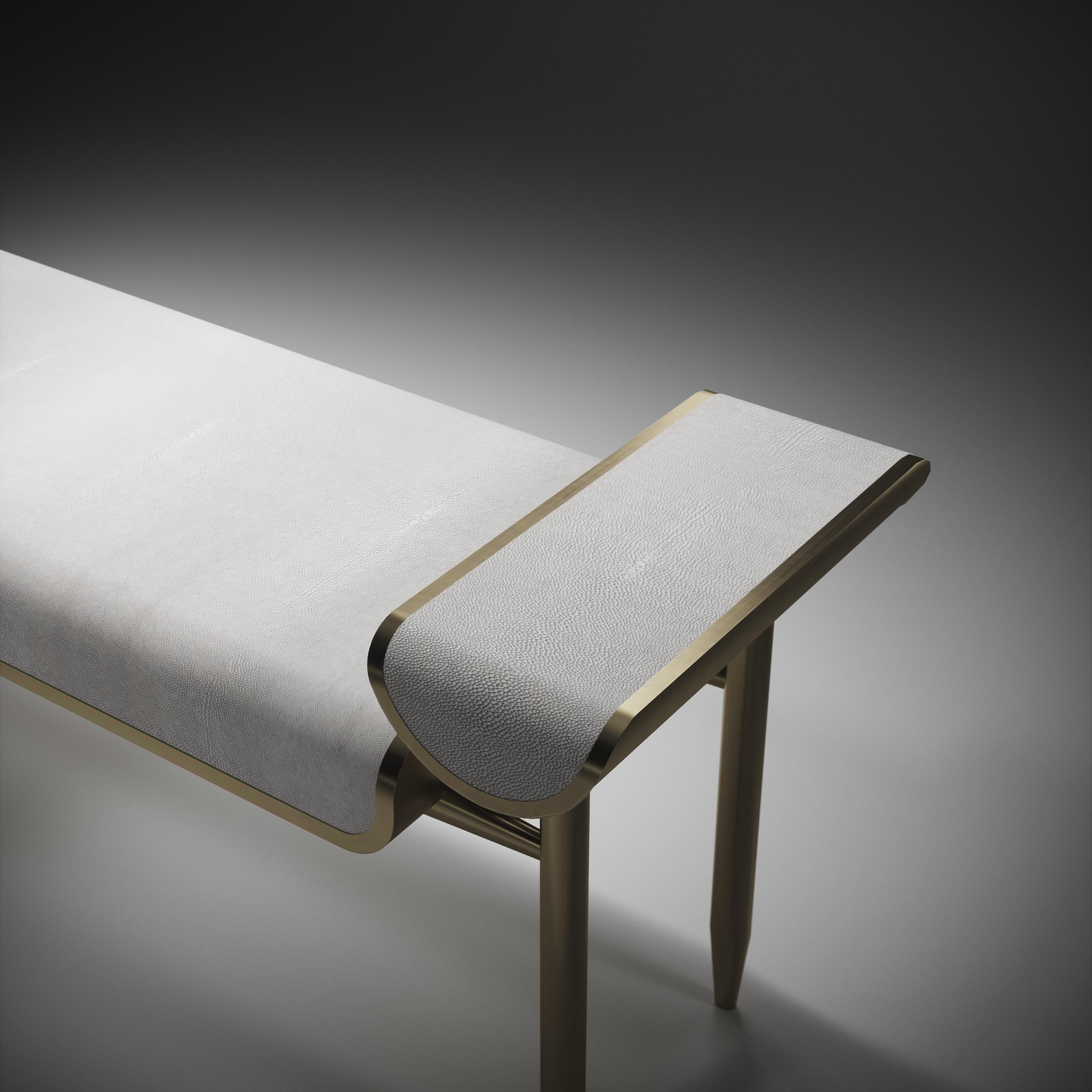 Shagreen Bench with Bronze-Patina Brass and Fur Upholstery by Kifu Paris For Sale 8