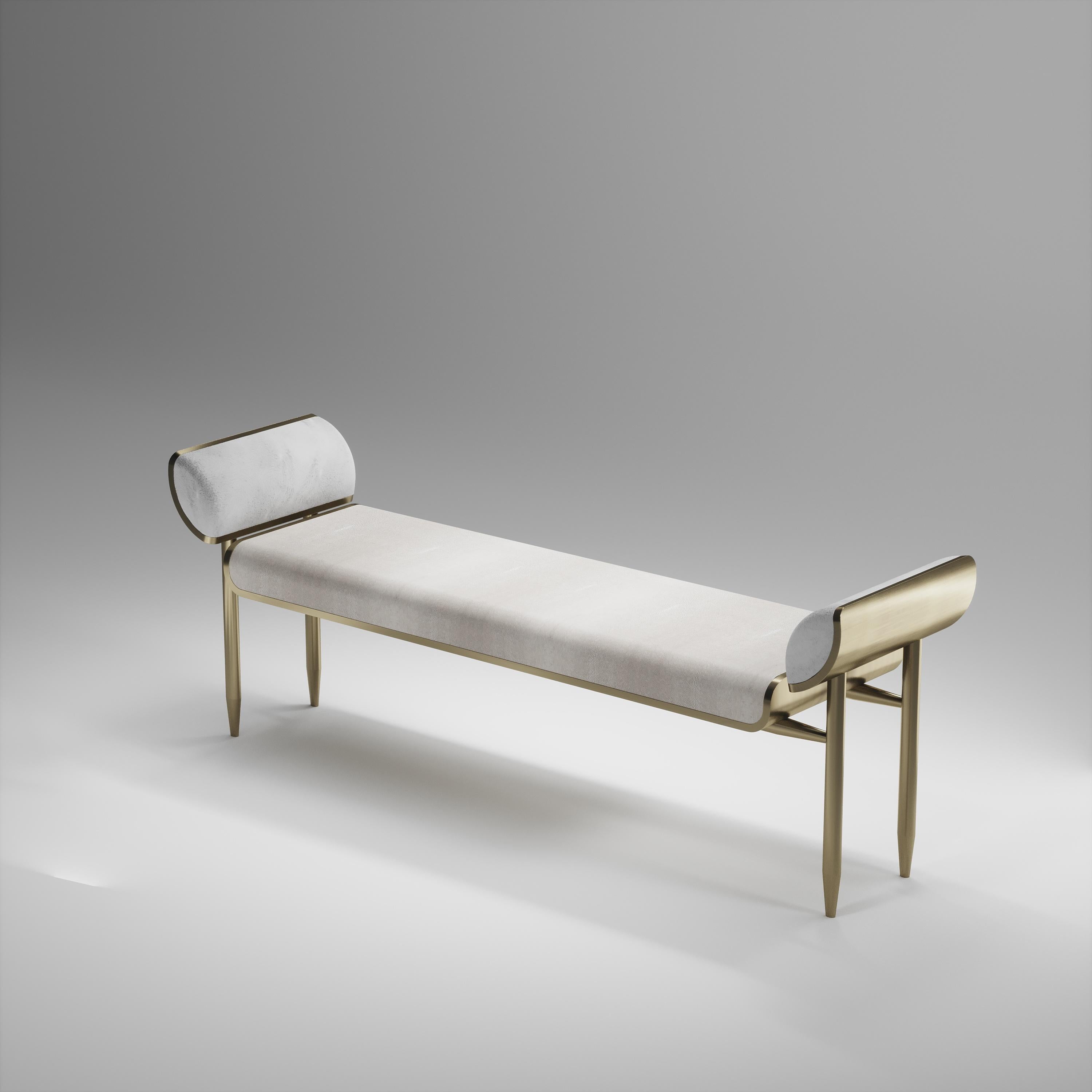 Inspired by the original Dandy bench by KIFU PARIS (see images at end of slide), the Dandy II Bench is the ultimate luxury seating. The seating area is inlaid in cream shagreen and the frame, legs and sides of the bench are completely inlaid in