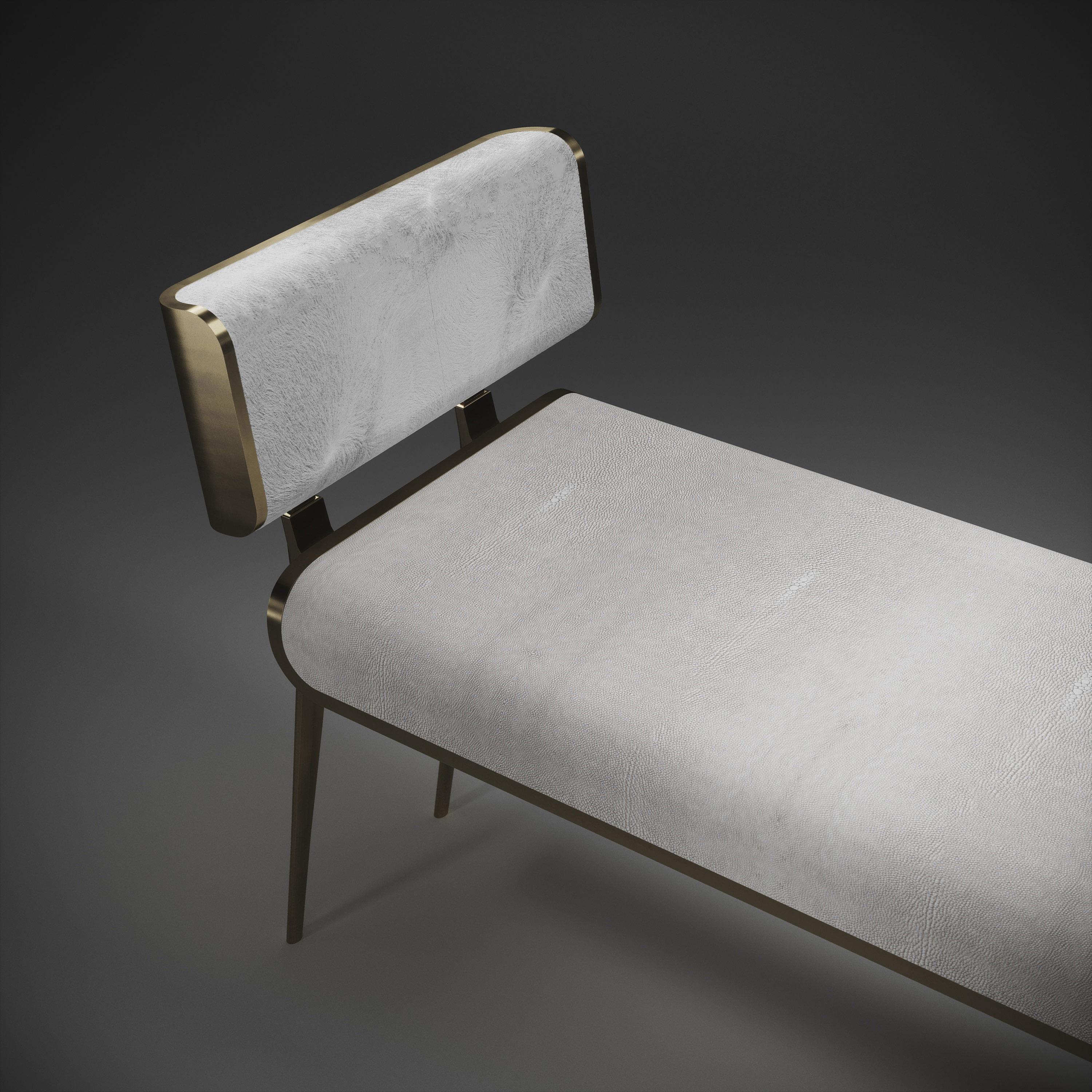 Contemporary Shagreen Bench with Bronze-Patina Brass and Fur Upholstery by Kifu Paris For Sale