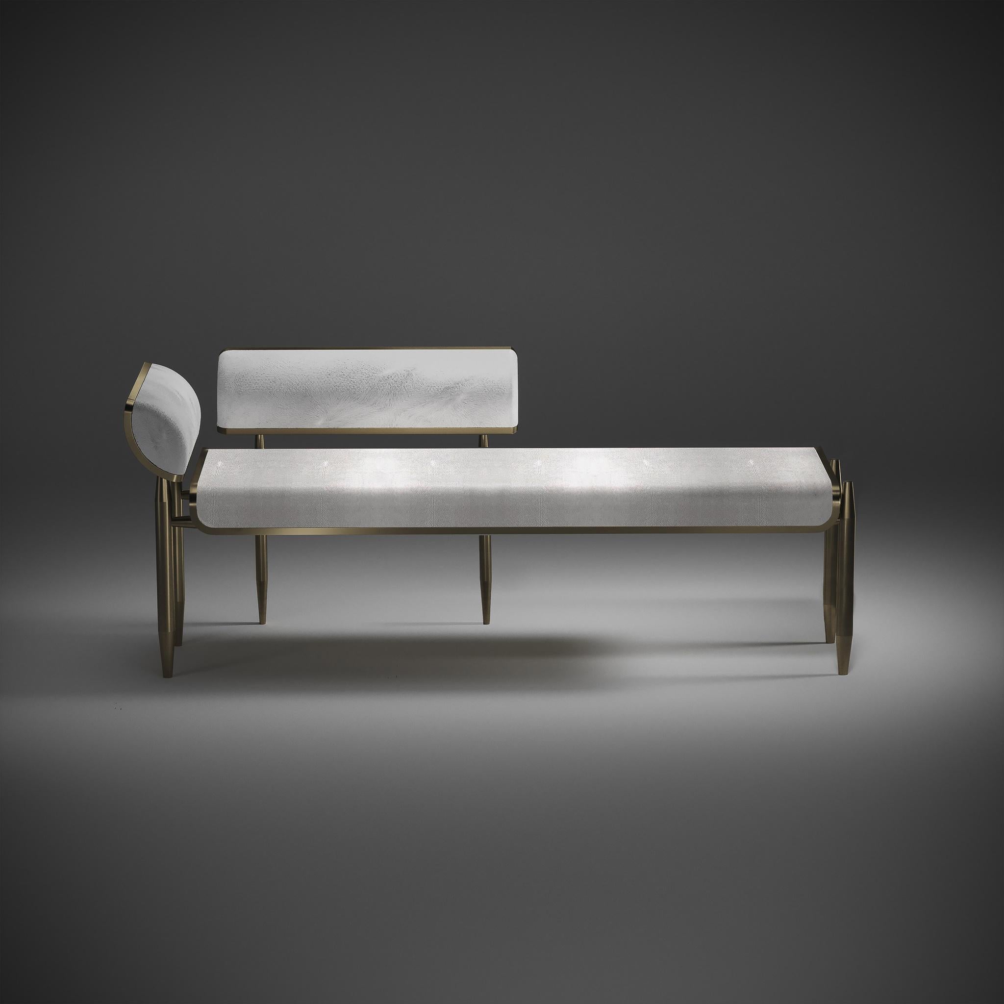 Shagreen Bench with Bronze-Patina Brass and Fur Upholstery by Kifu Paris For Sale 2