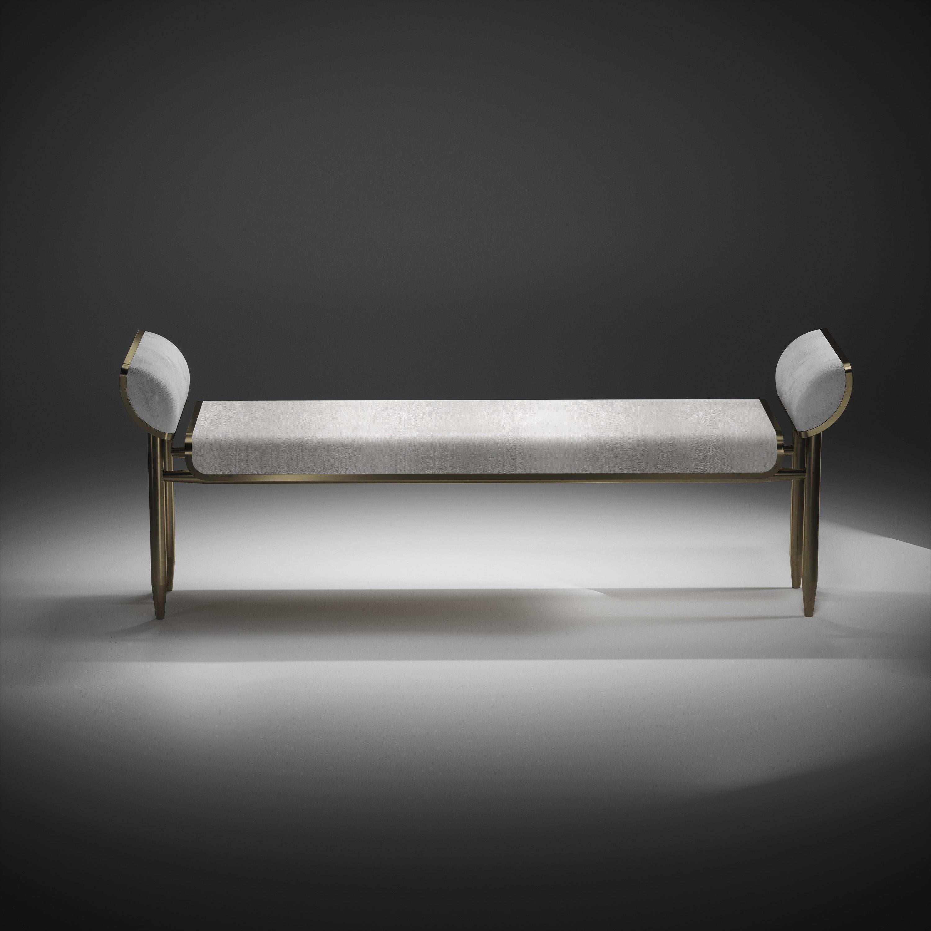 Shagreen Bench with Bronze-Patina Brass Details by Kifu Paris For Sale 4