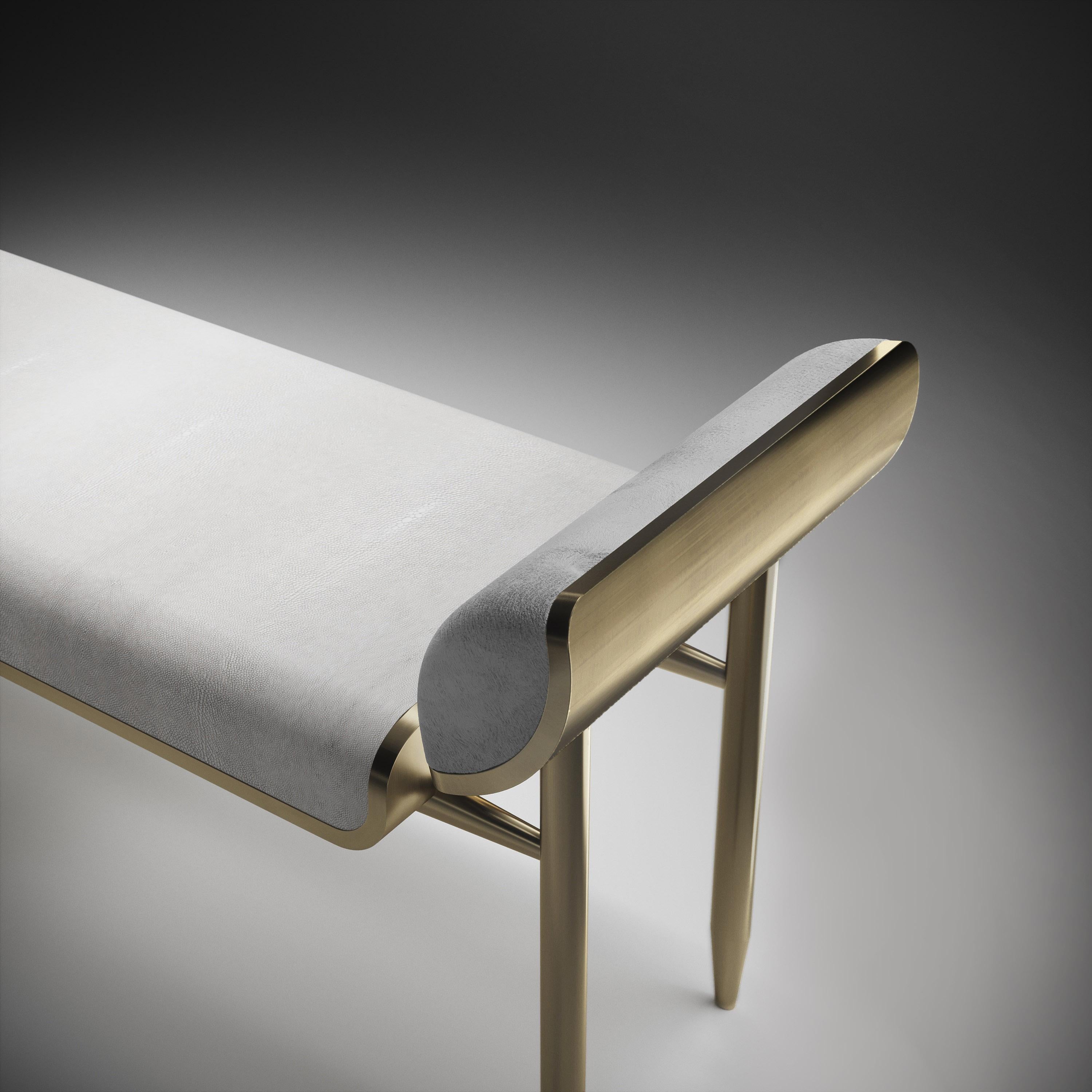 Shagreen Bench with Bronze-Patina Brass Details by Kifu Paris For Sale 10