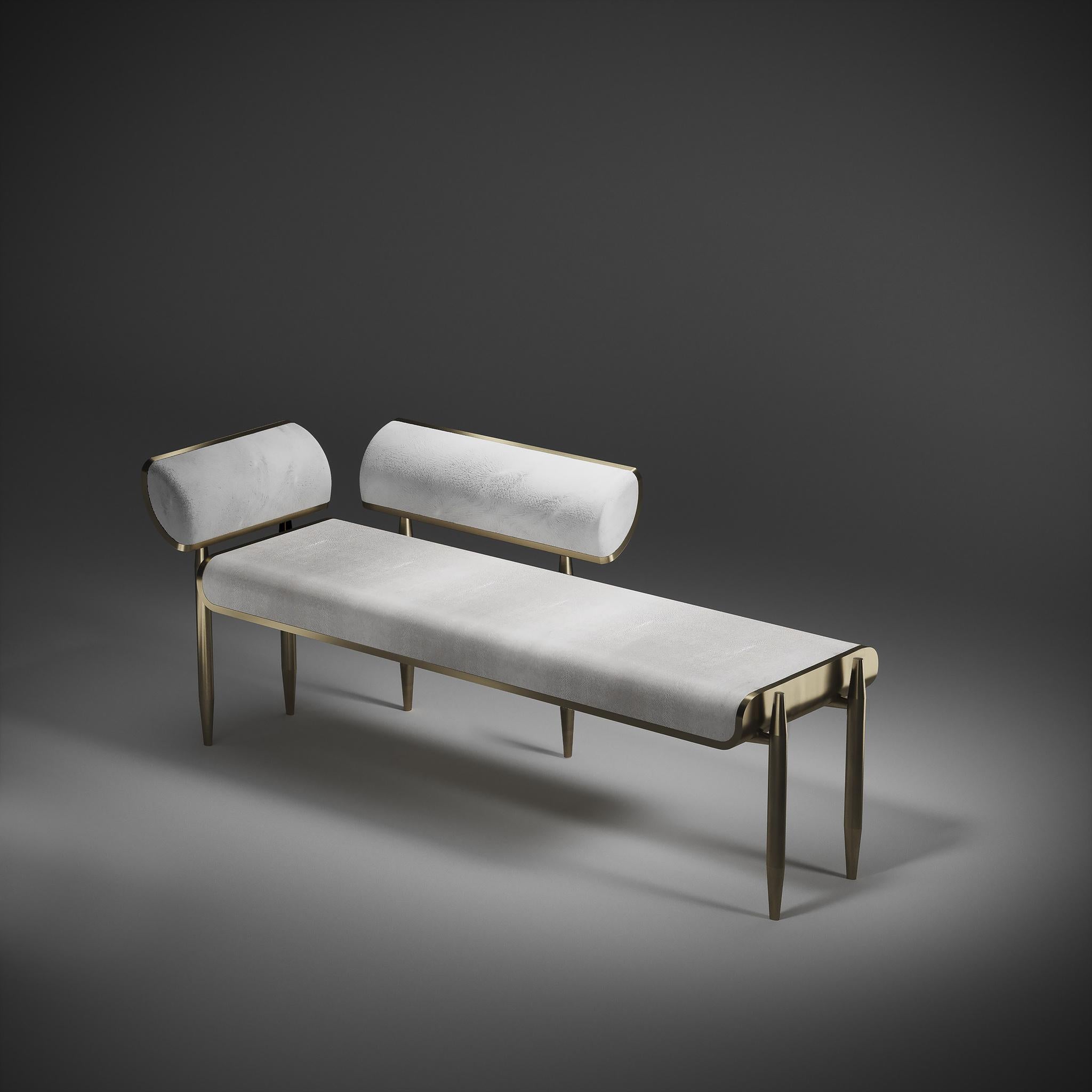 Shagreen Bench with Bronze-Patina Brass Details by Kifu Paris For Sale 2