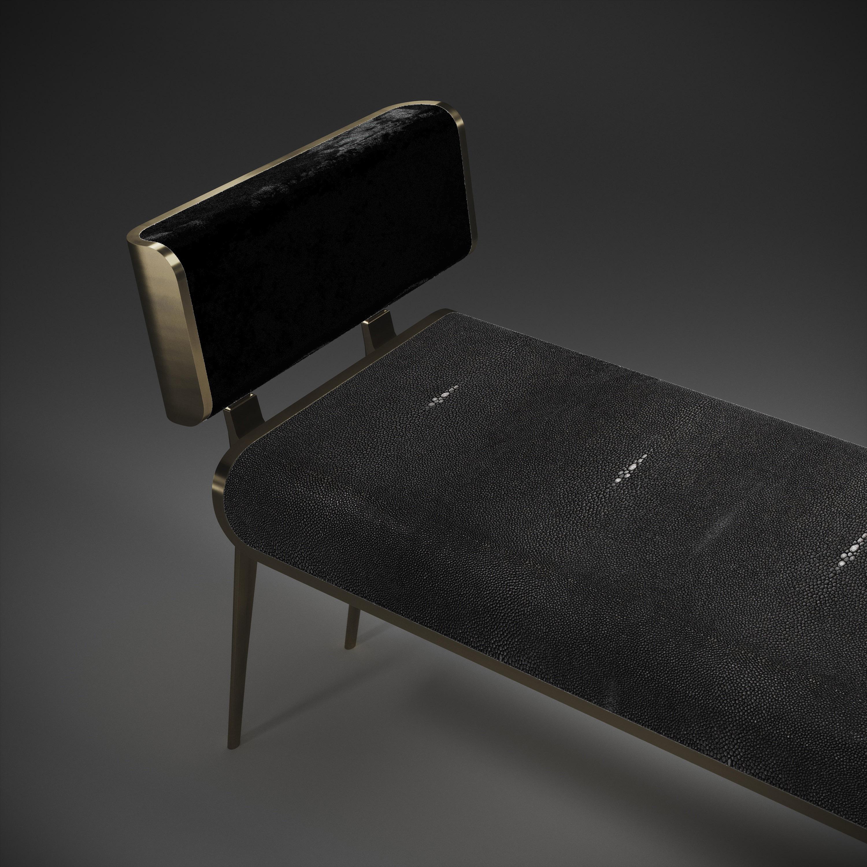 Art Deco Shagreen Bench with Bronze-Patina Brass Details by Kifu Paris For Sale