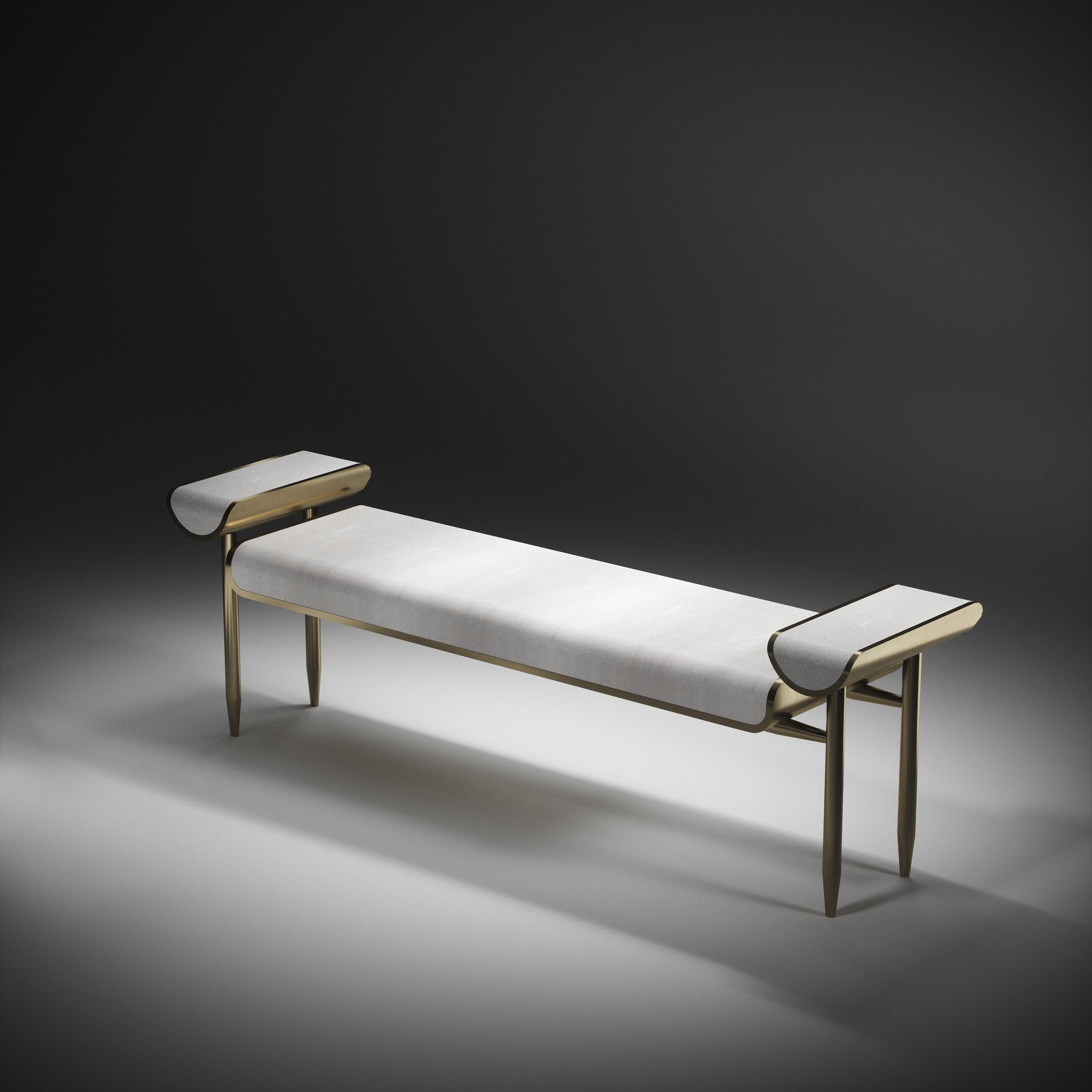 Shagreen Bench with Bronze-Patina Brass Details by Kifu Paris In New Condition For Sale In New York, NY