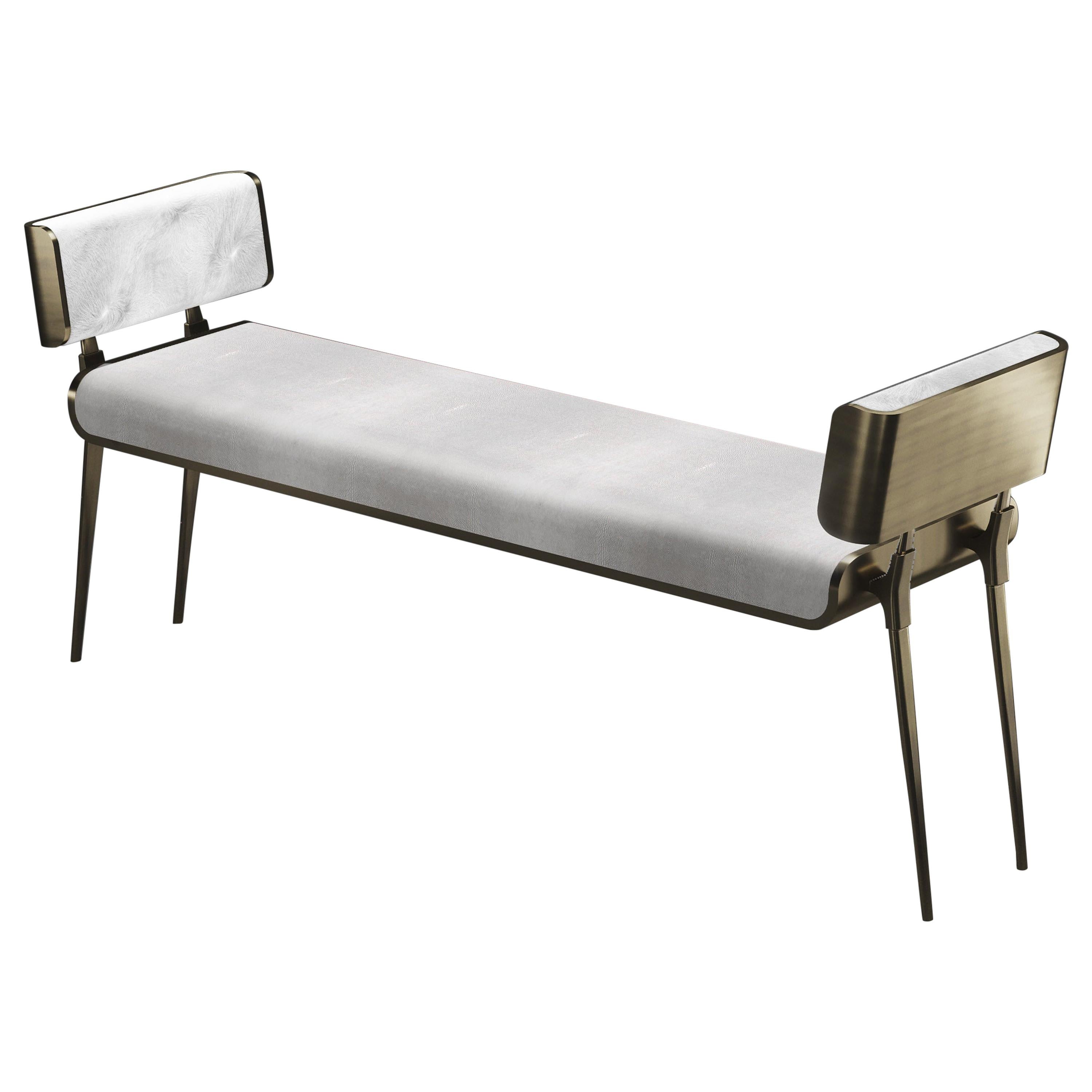 Hand-Crafted Shagreen Bench with Bronze-Patina Brass Details by Kifu Paris For Sale