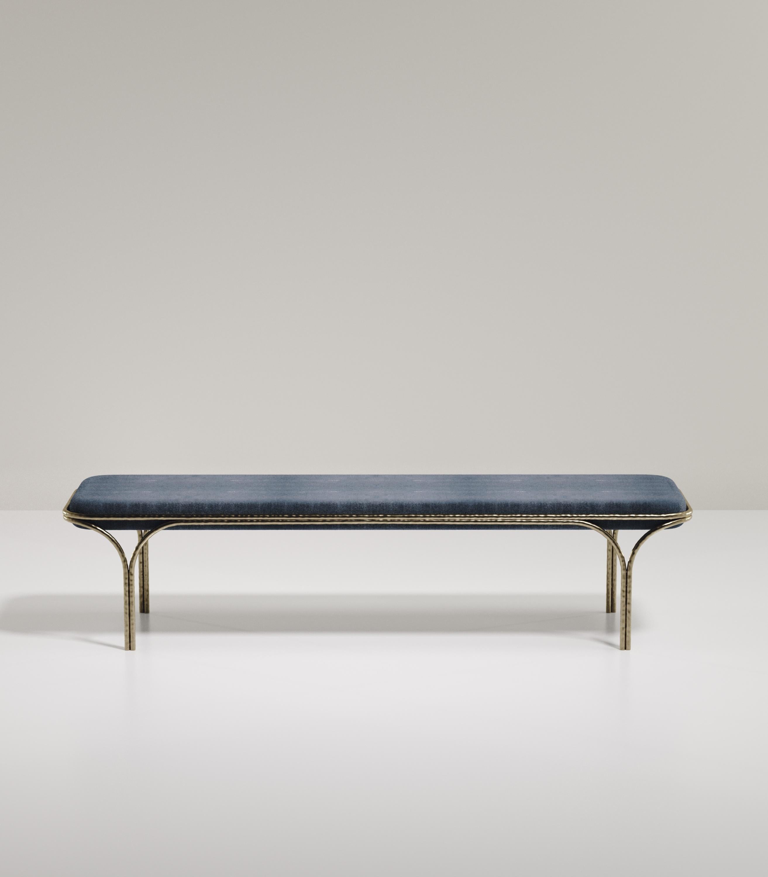 Shagreen Bench with Bronze-Patina Brass Details by R&Y Augousti For Sale 3