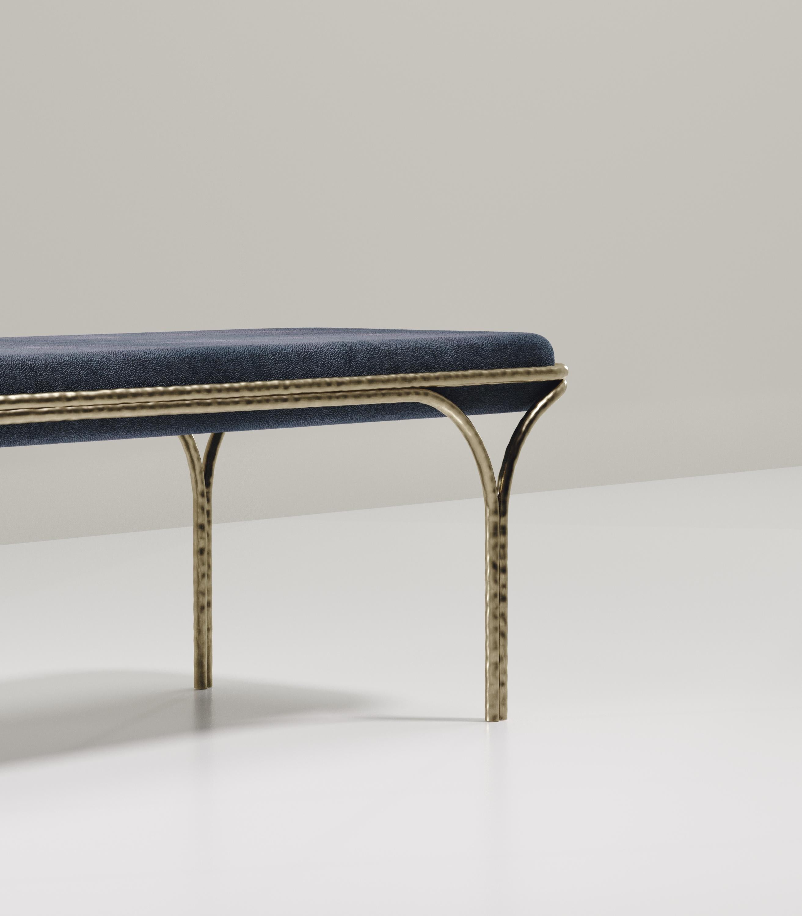 Shagreen Bench with Bronze-Patina Brass Details by R&Y Augousti For Sale 4