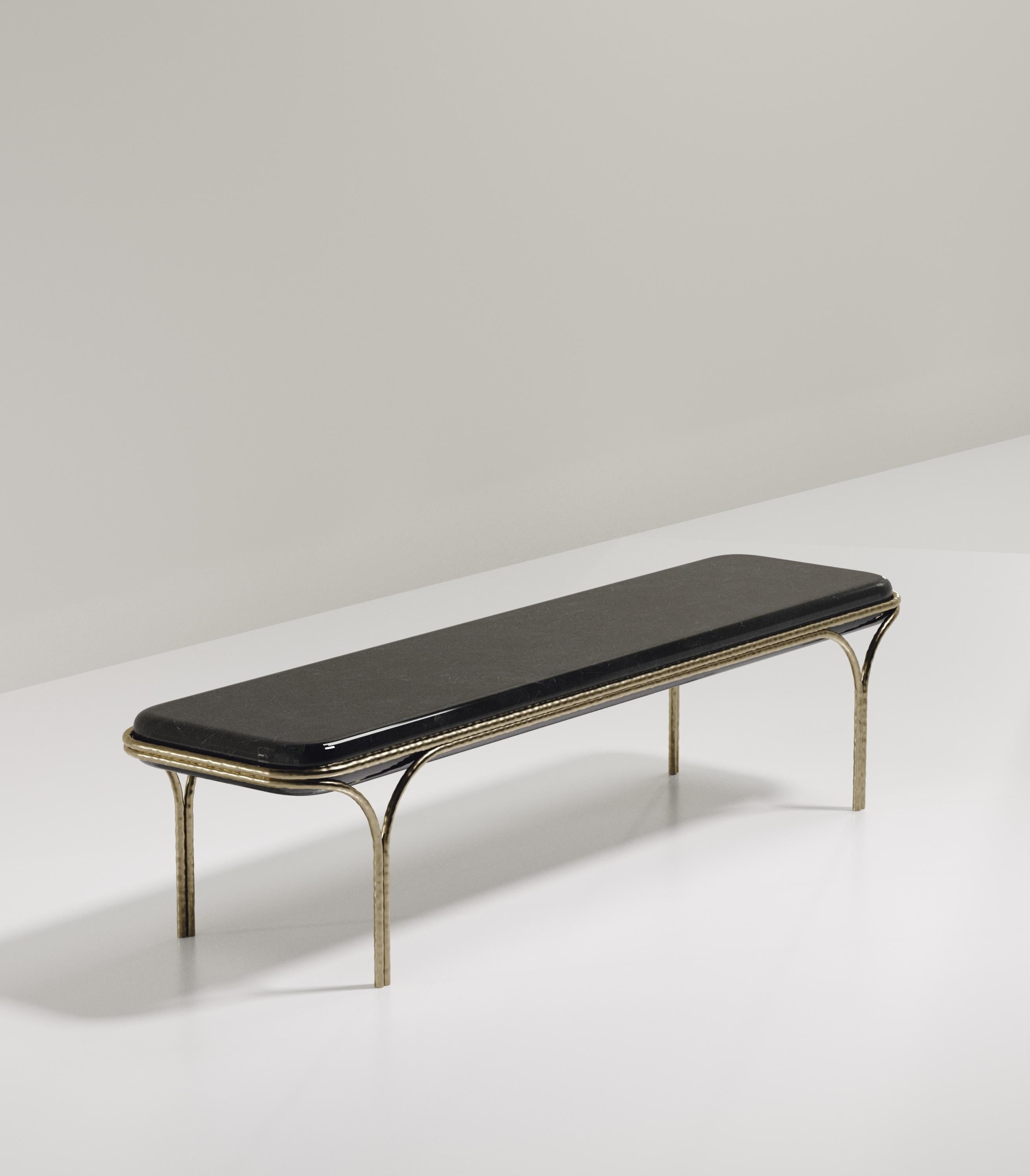 Shagreen Bench with Bronze-Patina Brass Details by R&Y Augousti For Sale 4