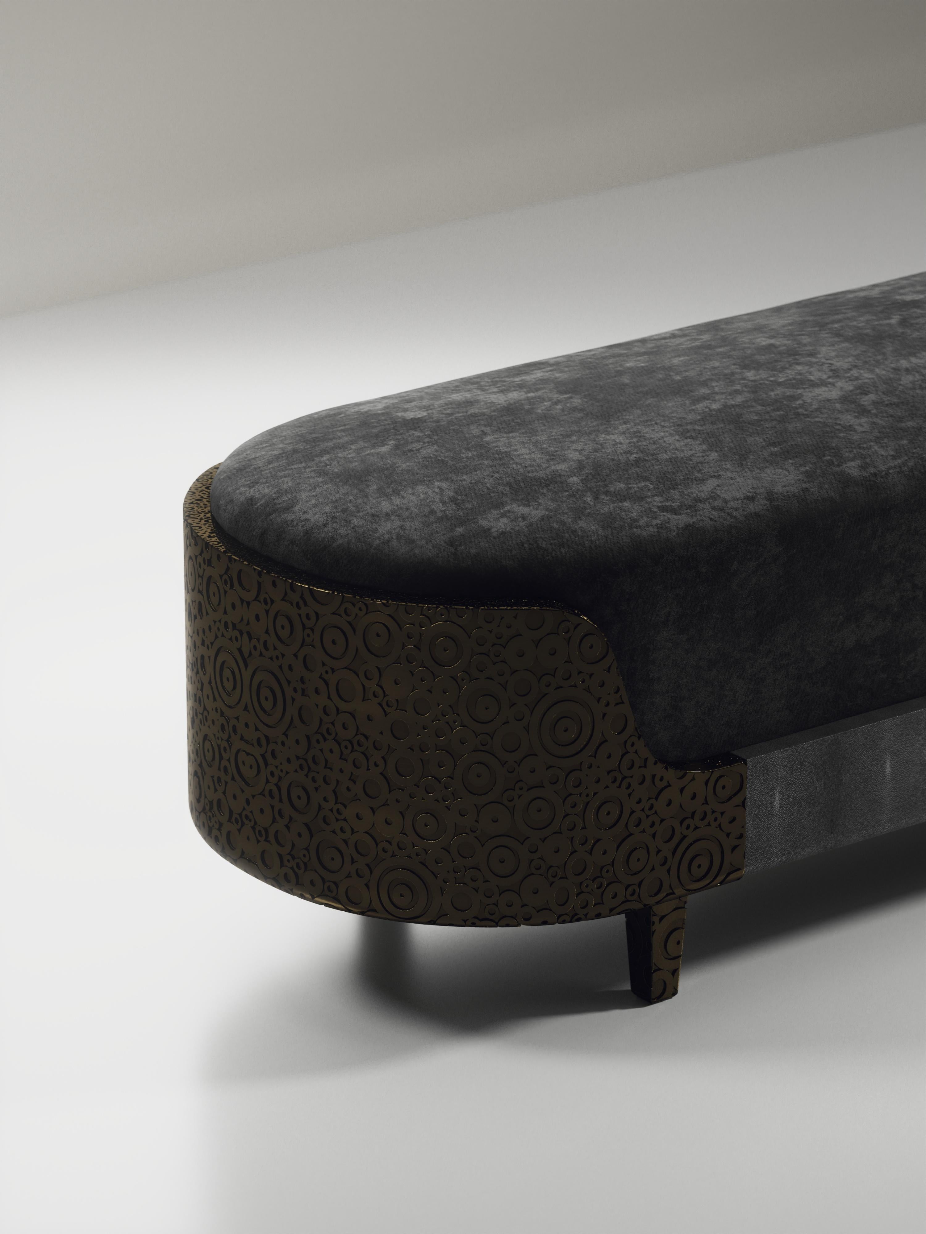 Panchina in zigrino con dettagli in ottone patinato bronzo di R & Y Augousti in vendita 7