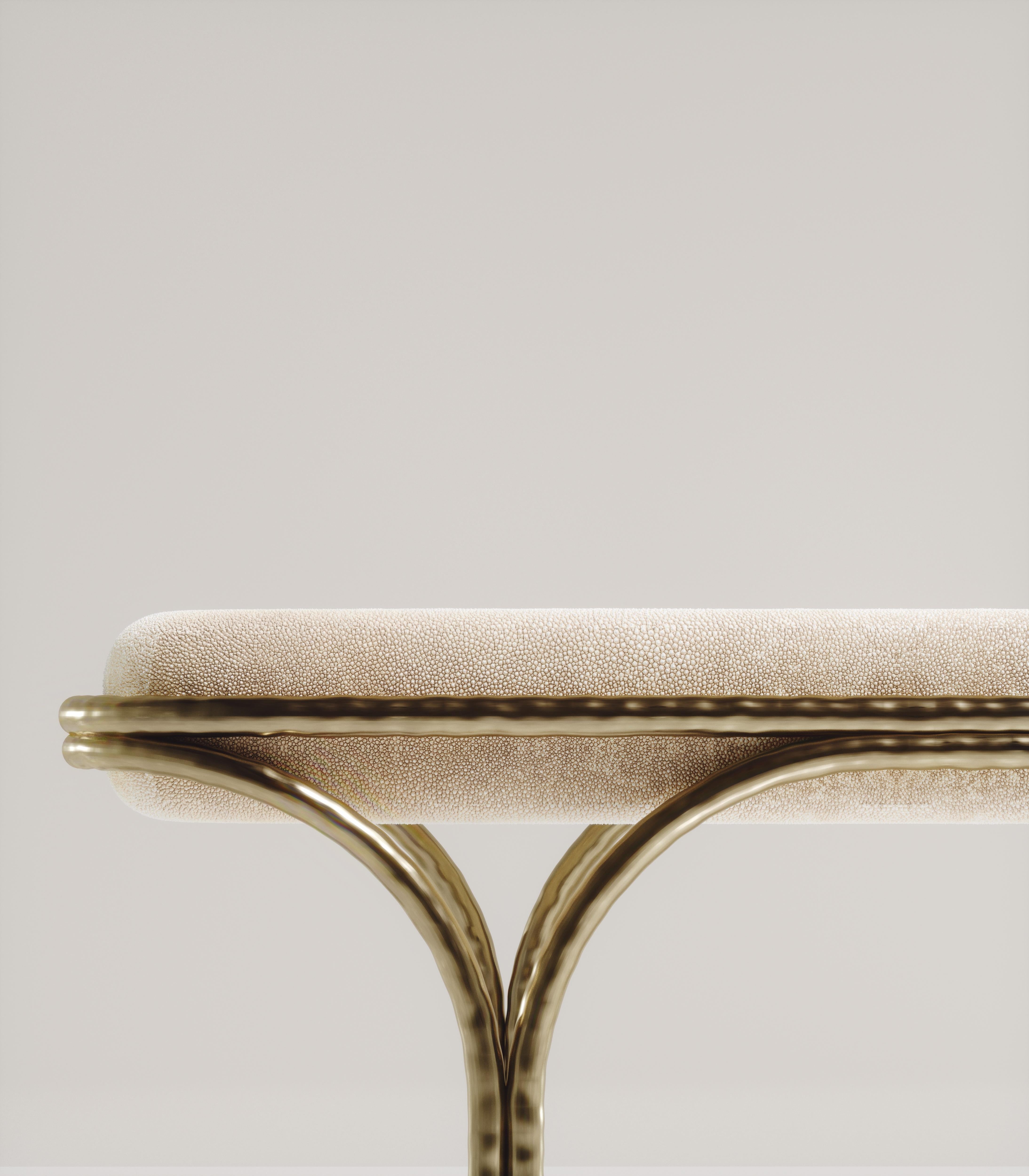 Shagreen Bench with Bronze-Patina Brass Details by R&Y Augousti For Sale 9