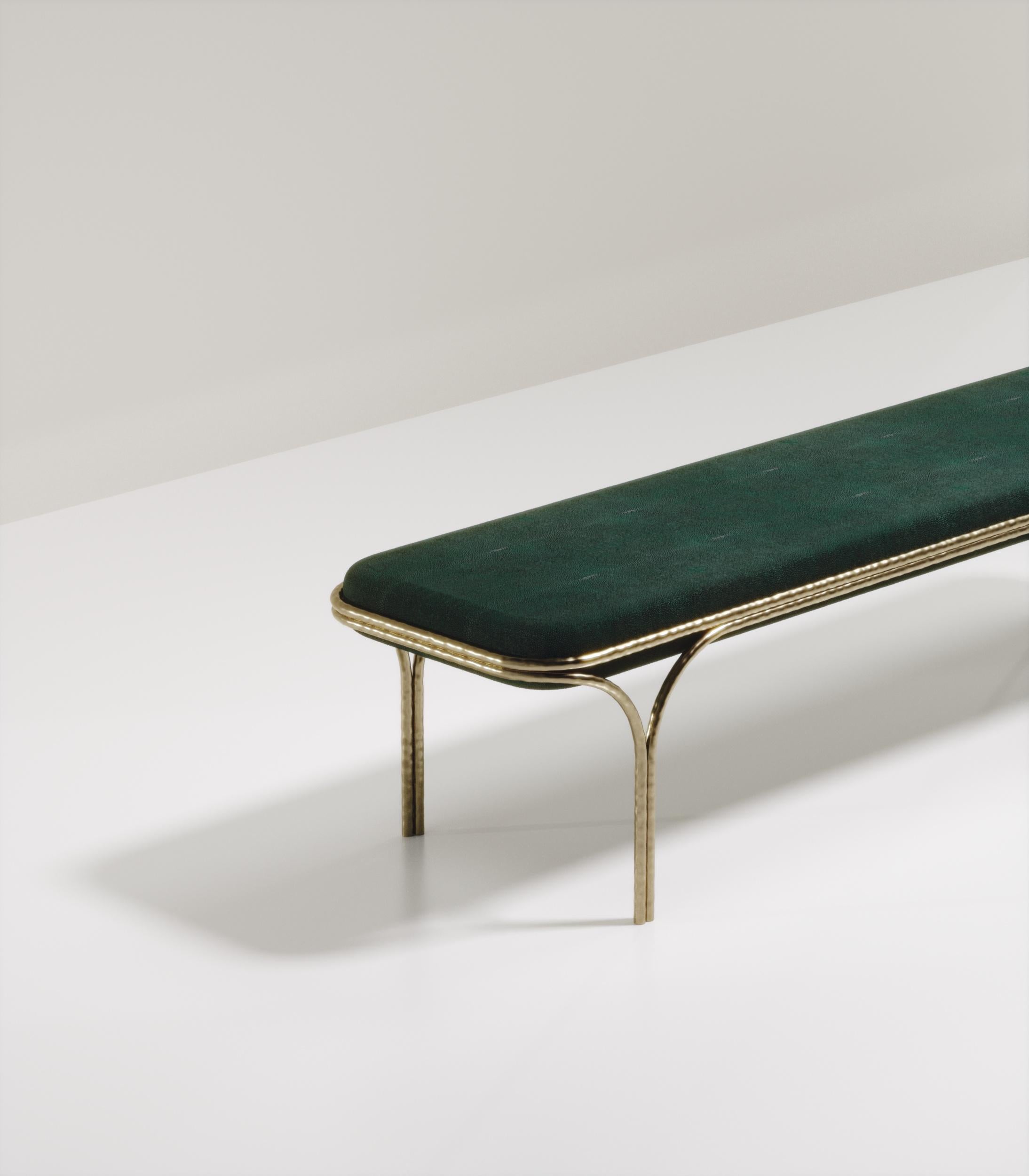 Shagreen Bench with Bronze-Patina Brass Details by R&Y Augousti For Sale 10