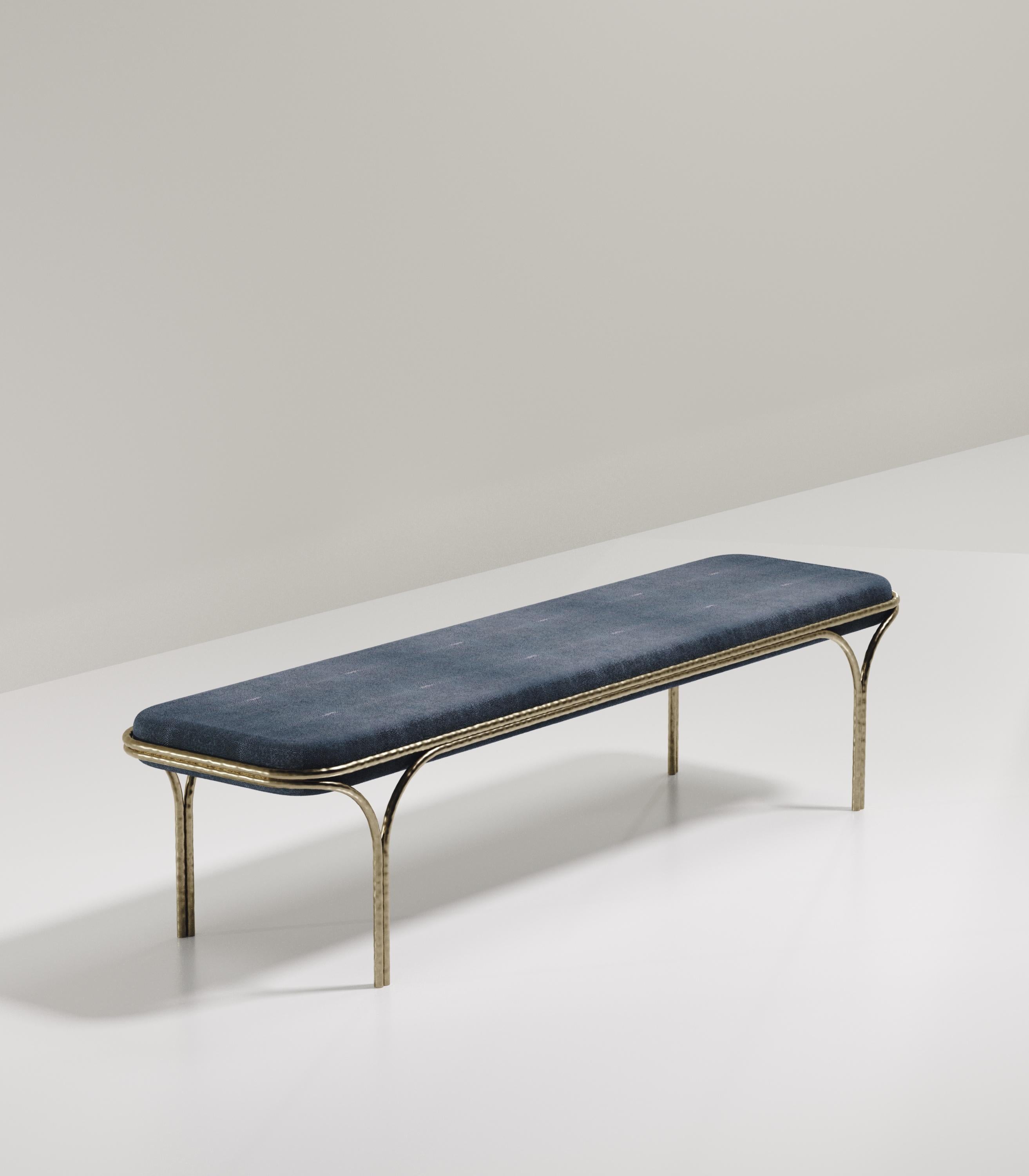 Art Deco Shagreen Bench with Bronze-Patina Brass Details by R&Y Augousti For Sale
