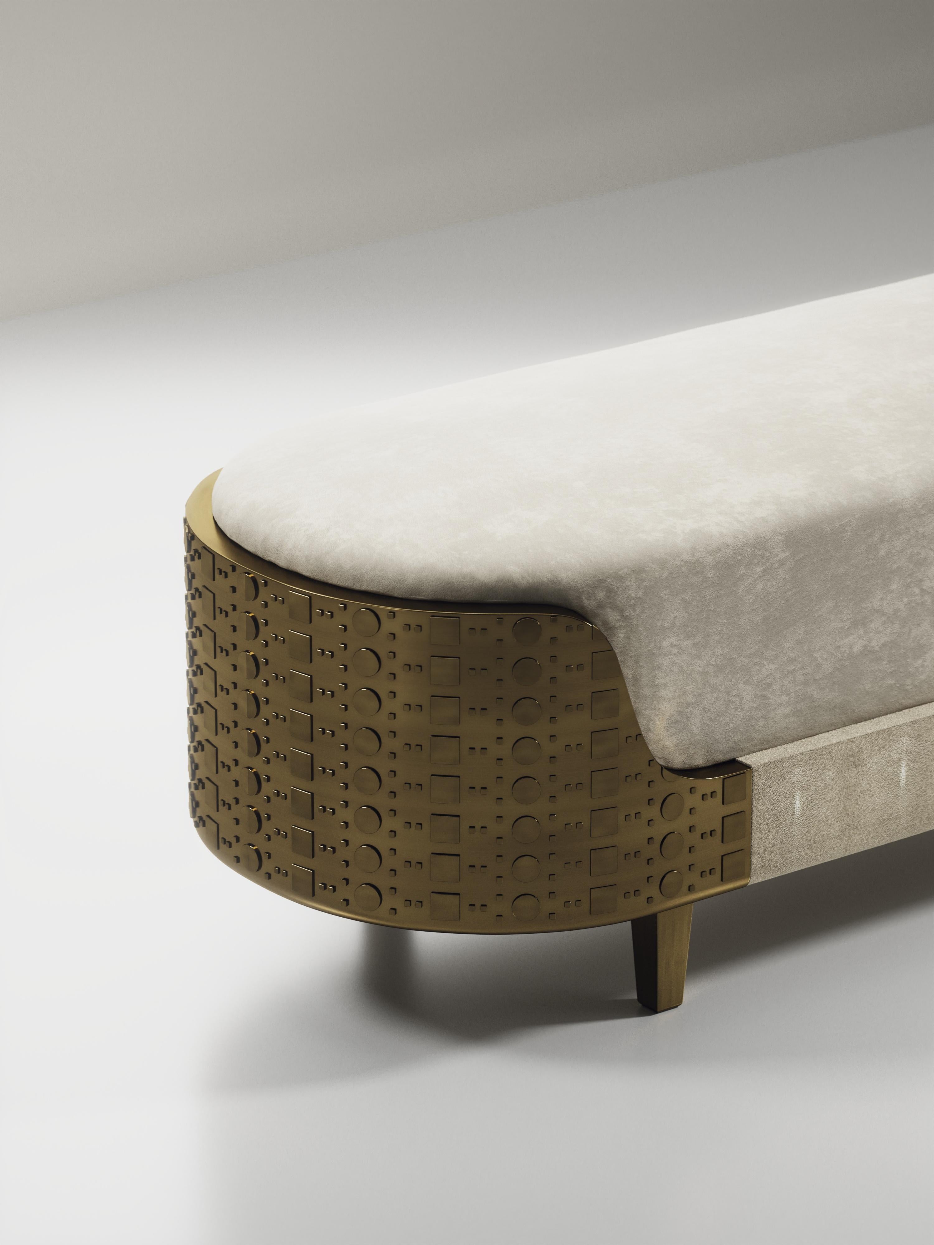 Art Déco Panchina in zigrino con dettagli in ottone patinato bronzo di R & Y Augousti in vendita