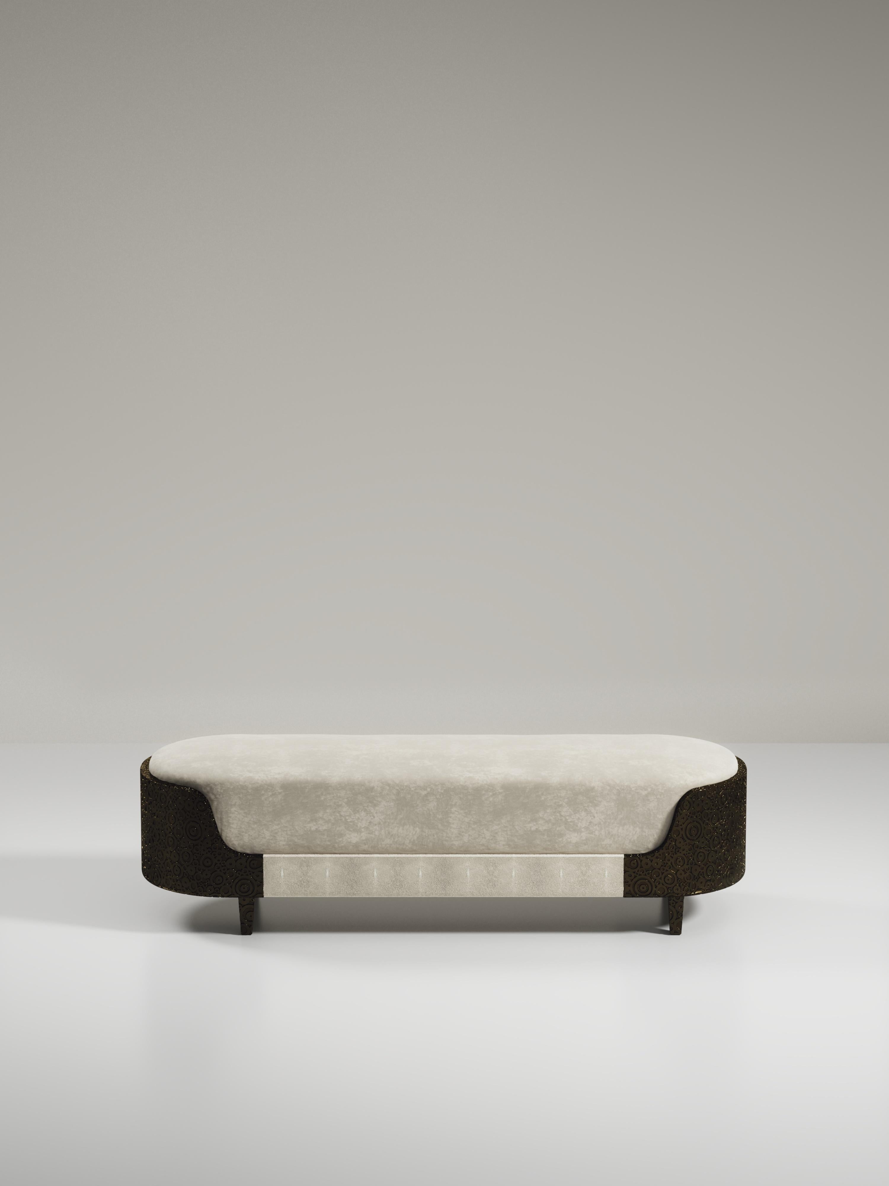 Art Déco Panchina in zigrino con dettagli in ottone patinato bronzo di R & Y Augousti in vendita