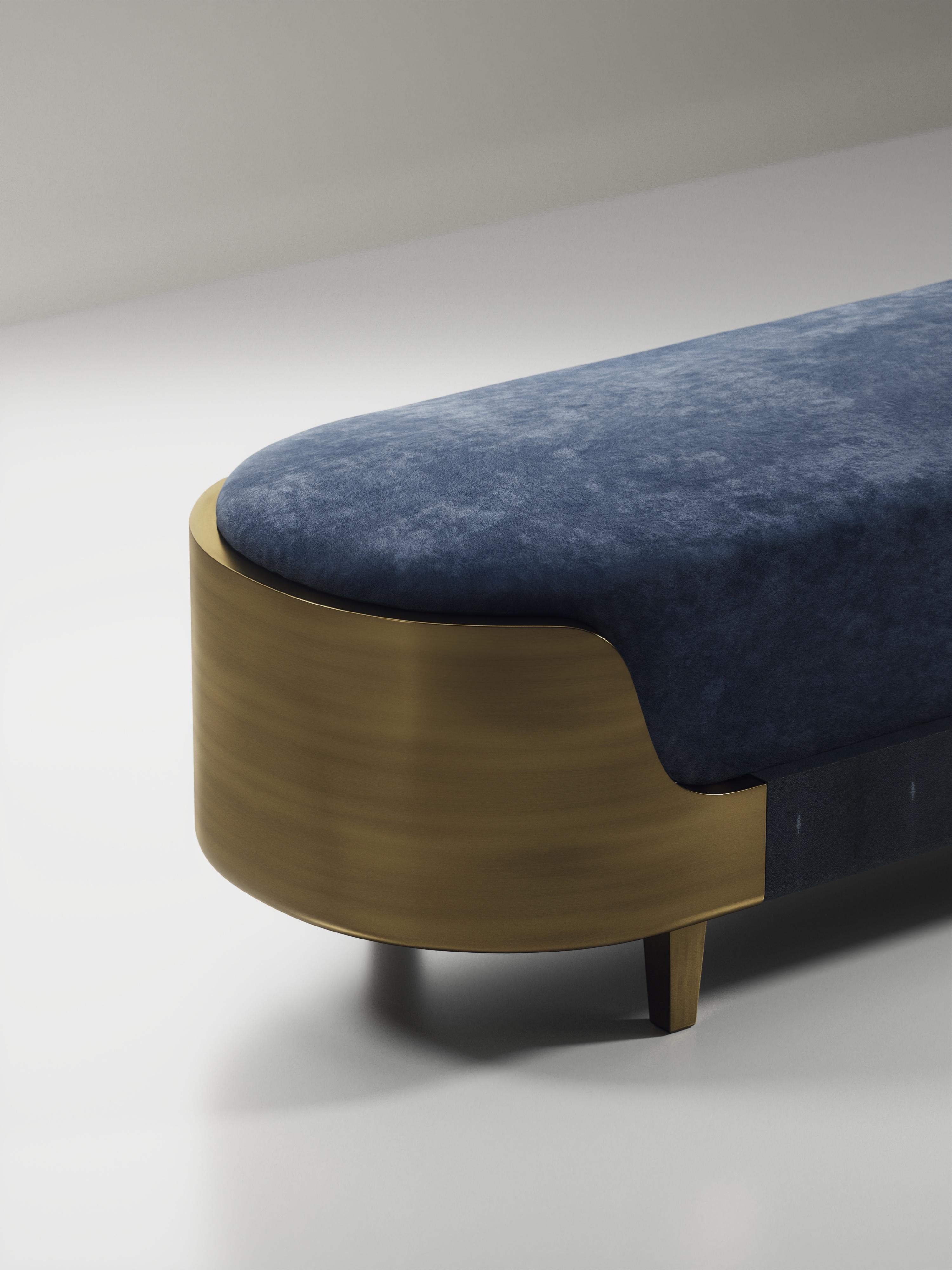 Art Déco Panchina in zigrino con dettagli in ottone patinato bronzo di R & Y Augousti in vendita