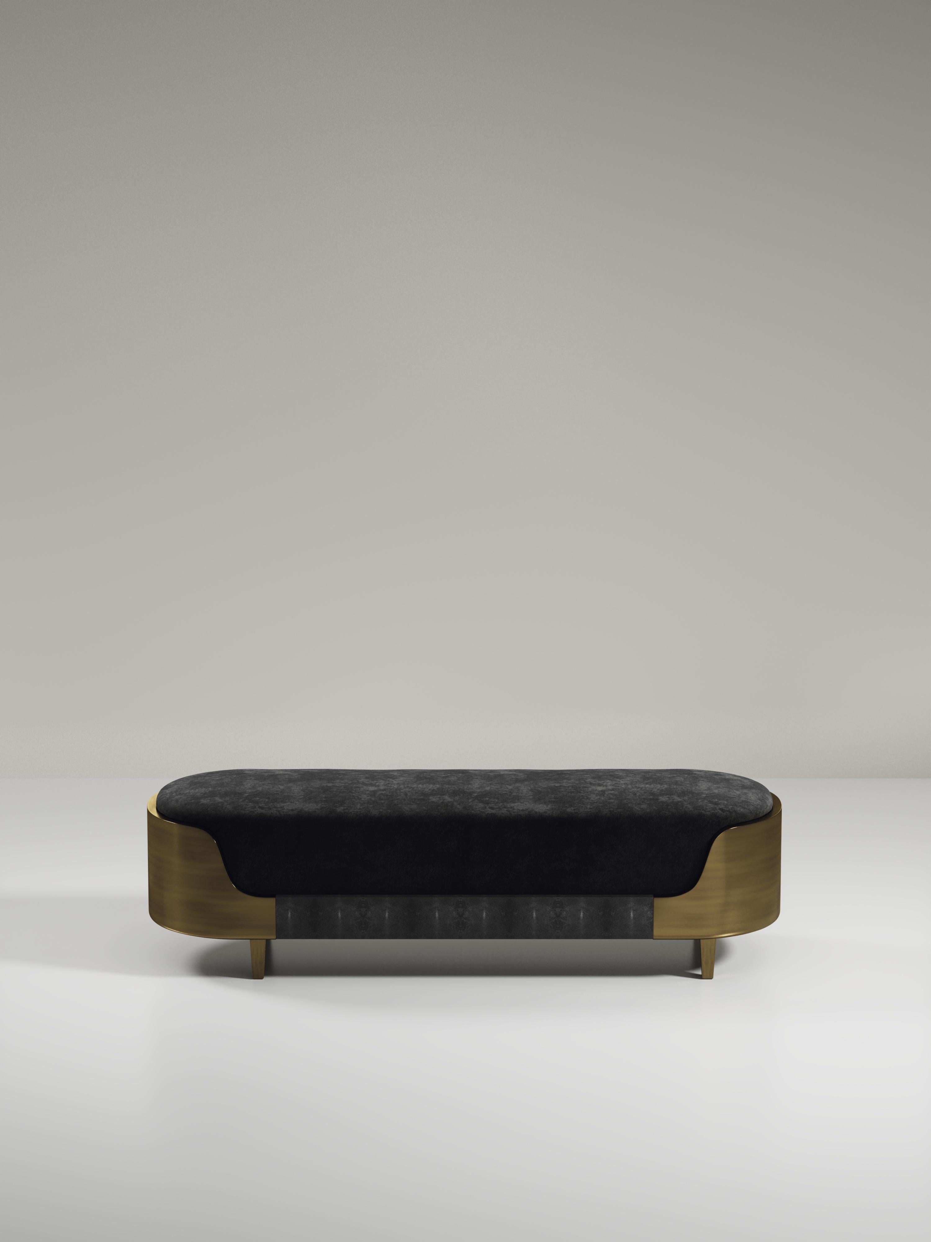 Art Déco Panchina in zigrino con dettagli in ottone patinato bronzo di R & Y Augousti in vendita