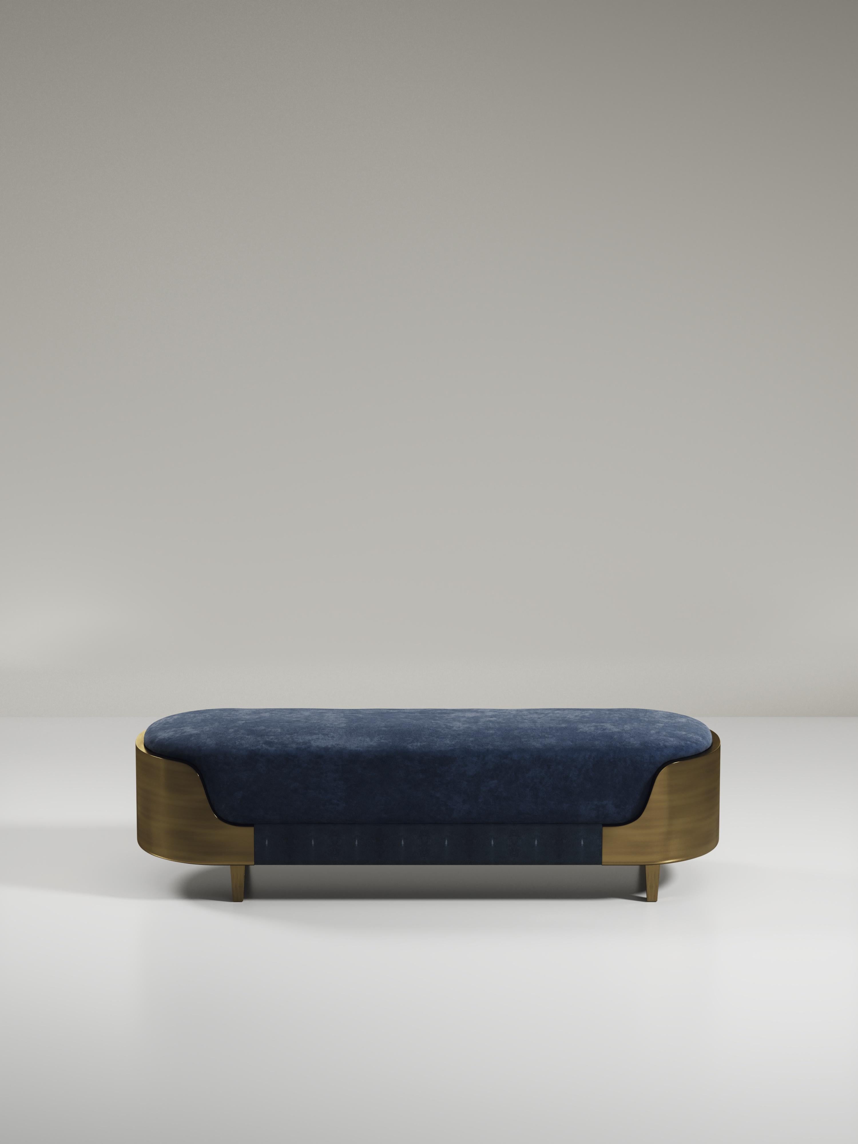 Art Déco Panchina in zigrino con dettagli in ottone patinato bronzo di R & Y Augousti in vendita