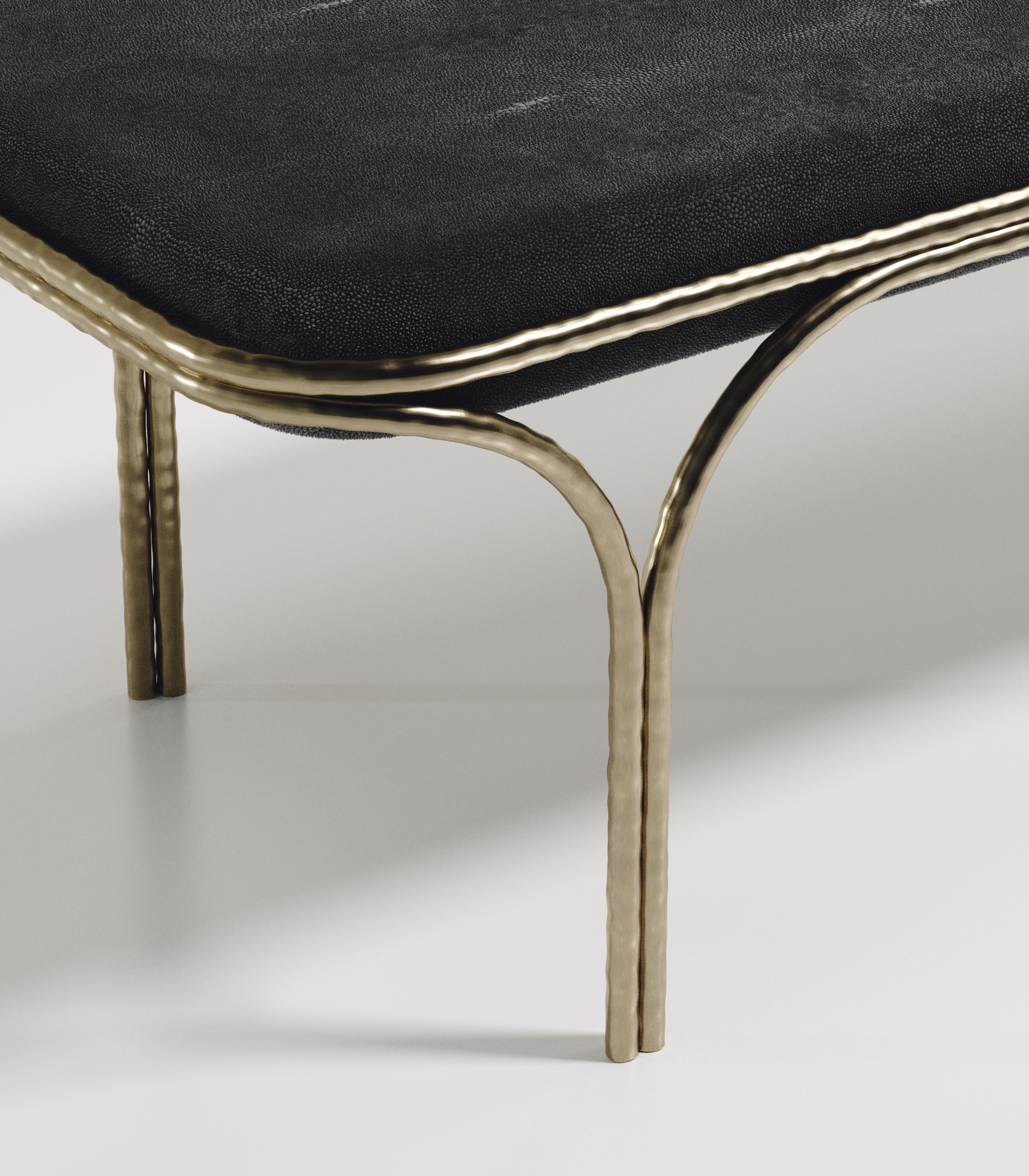 French Shagreen Bench with Bronze-Patina Brass Details by R&Y Augousti For Sale