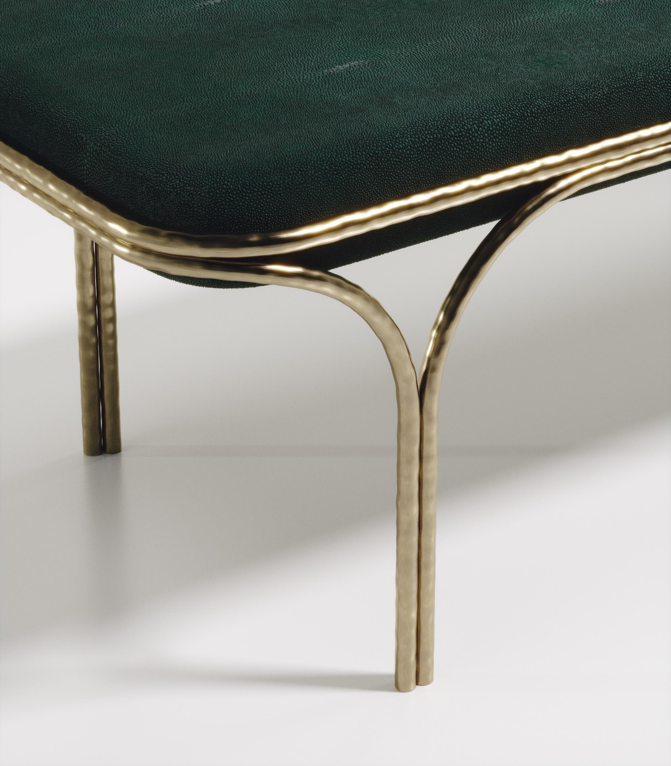 French Shagreen Bench with Bronze-Patina Brass Details by R&Y Augousti For Sale