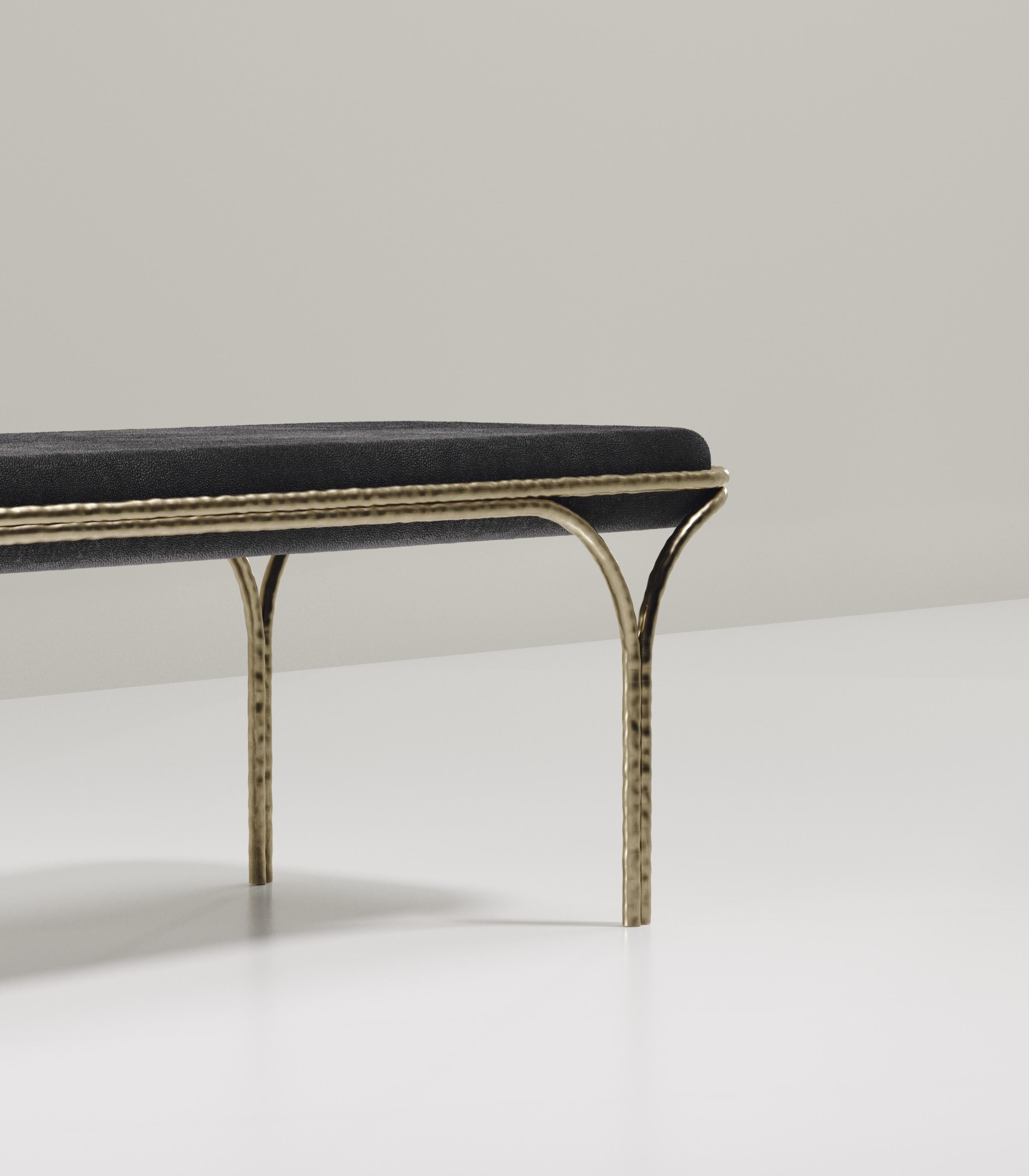 Hand-Crafted Shagreen Bench with Bronze-Patina Brass Details by R&Y Augousti For Sale