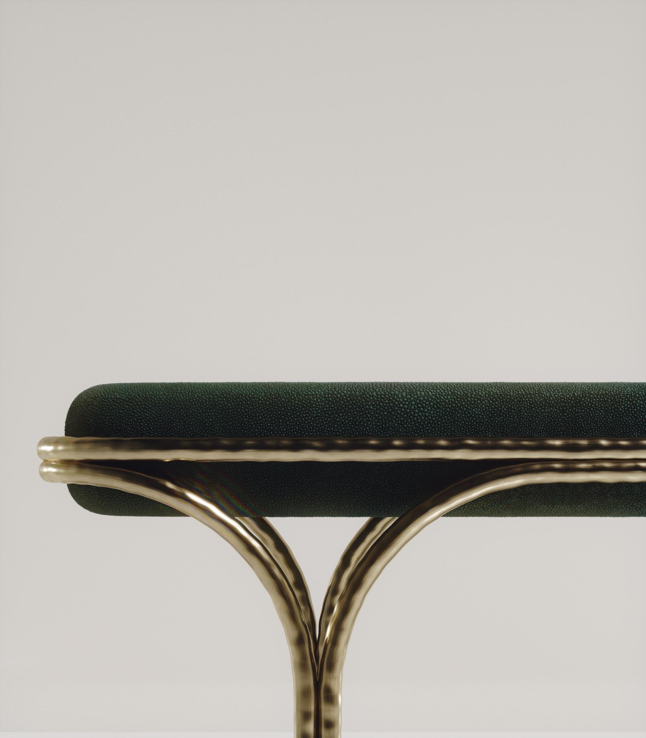 Hand-Crafted Shagreen Bench with Bronze-Patina Brass Details by R&Y Augousti For Sale