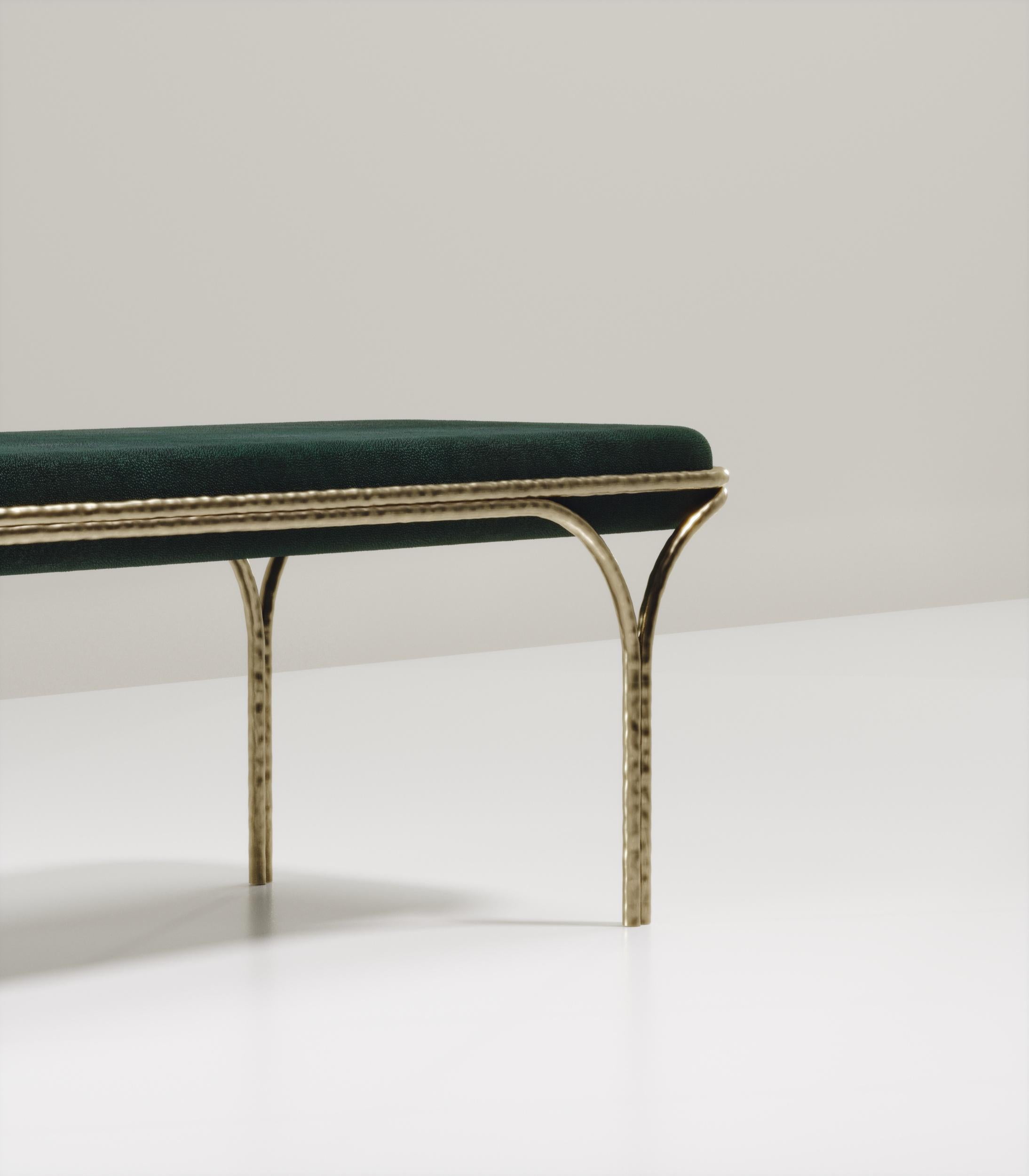 Shagreen Bench with Bronze-Patina Brass Details by R&Y Augousti In New Condition For Sale In New York, NY