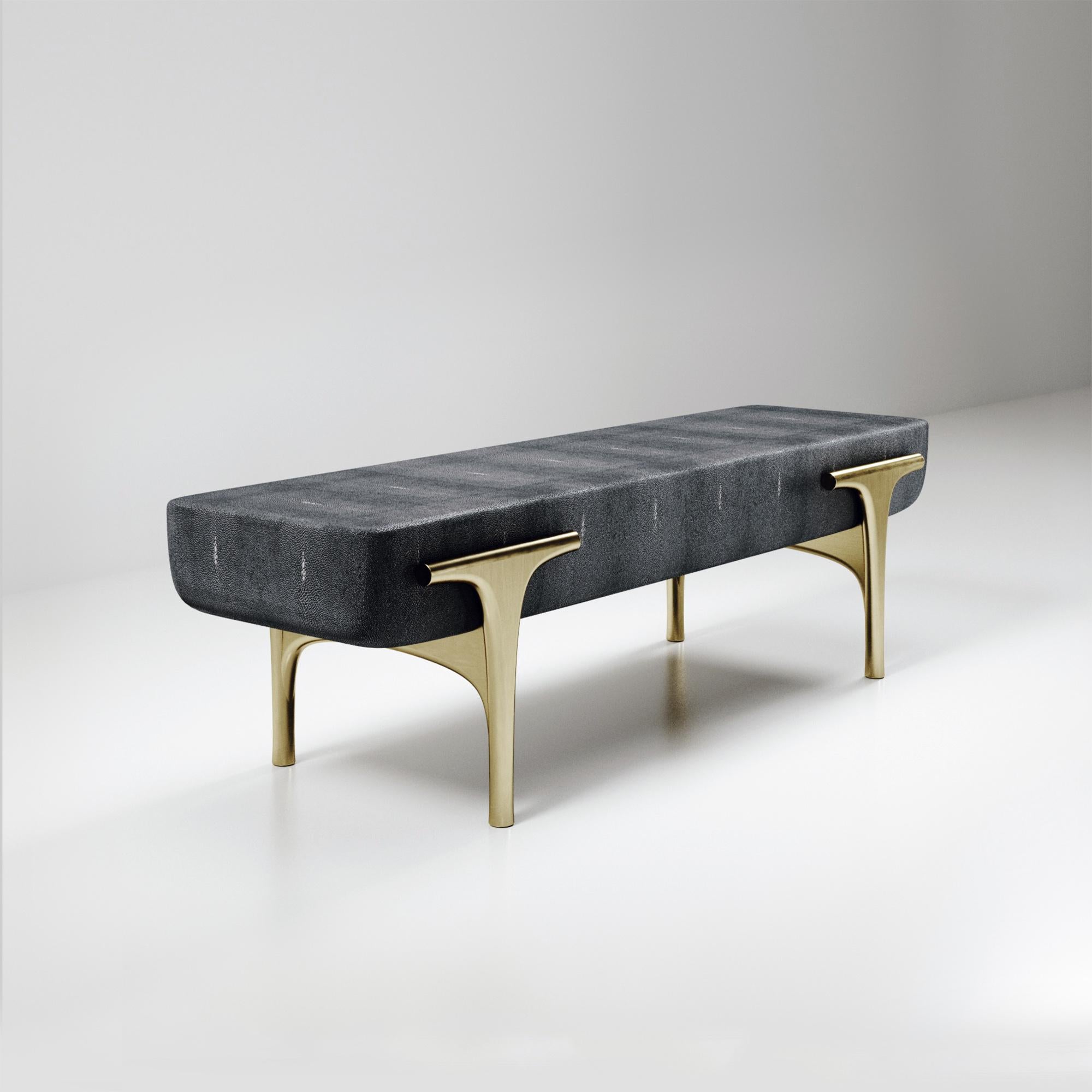 Contemporary Shagreen Bench with Bronze-Patina Brass Details by R&Y Augousti For Sale