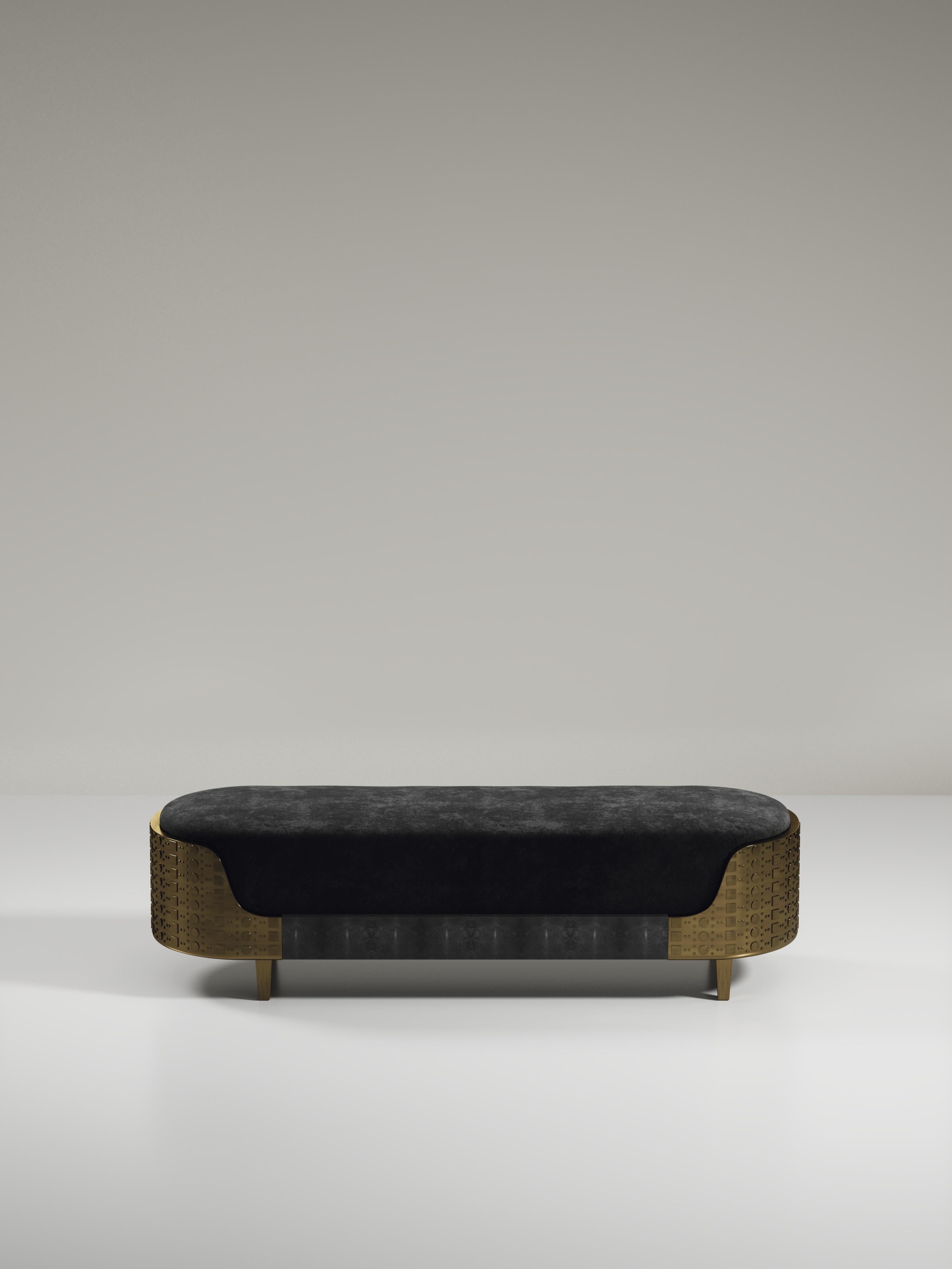 XXI secolo e contemporaneo Panchina in zigrino con dettagli in ottone patinato bronzo di R & Y Augousti in vendita