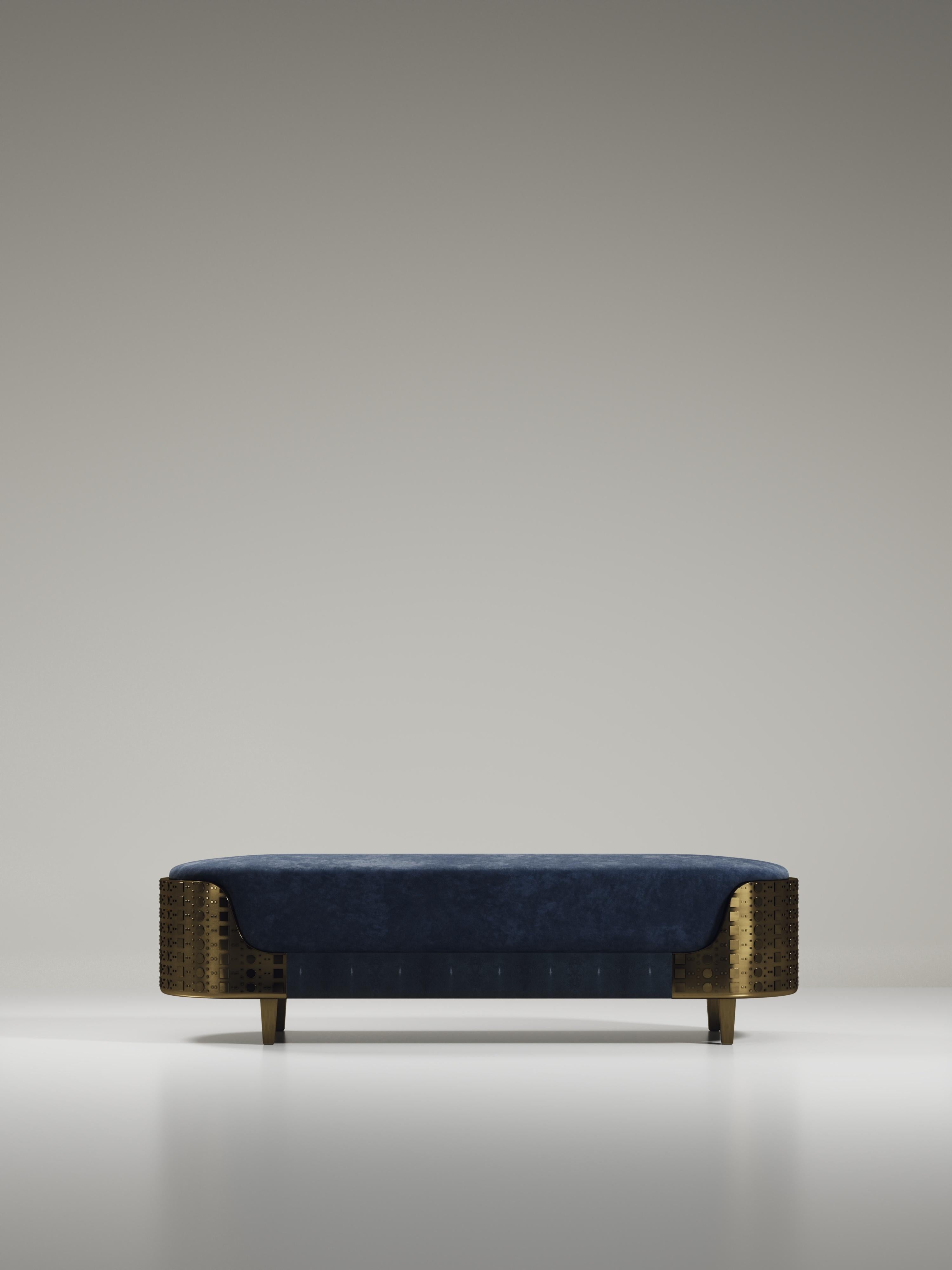 XXI secolo e contemporaneo Panchina in zigrino con dettagli in ottone patinato bronzo di R & Y Augousti in vendita