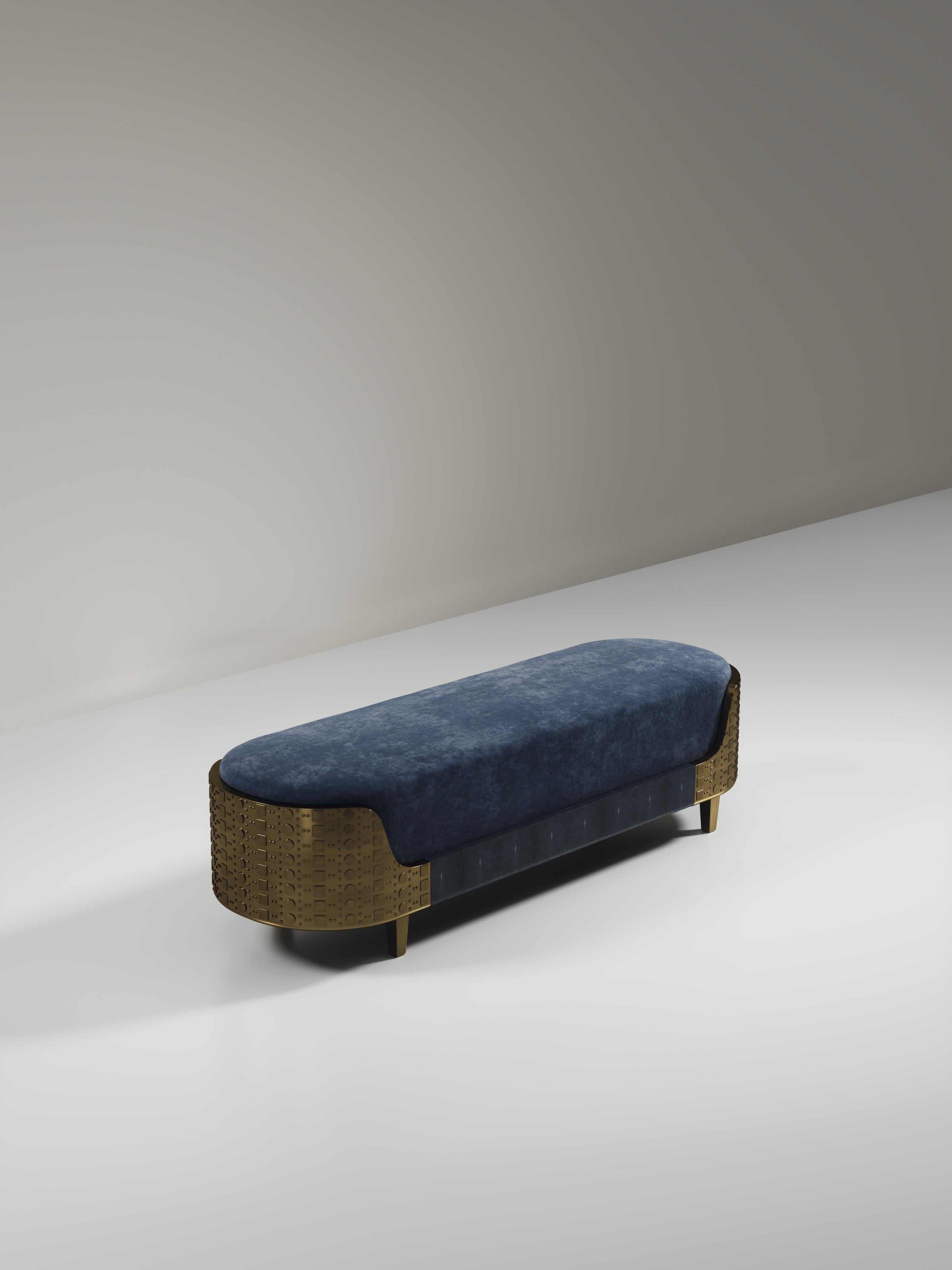 Ottone Panchina in zigrino con dettagli in ottone patinato bronzo di R & Y Augousti in vendita