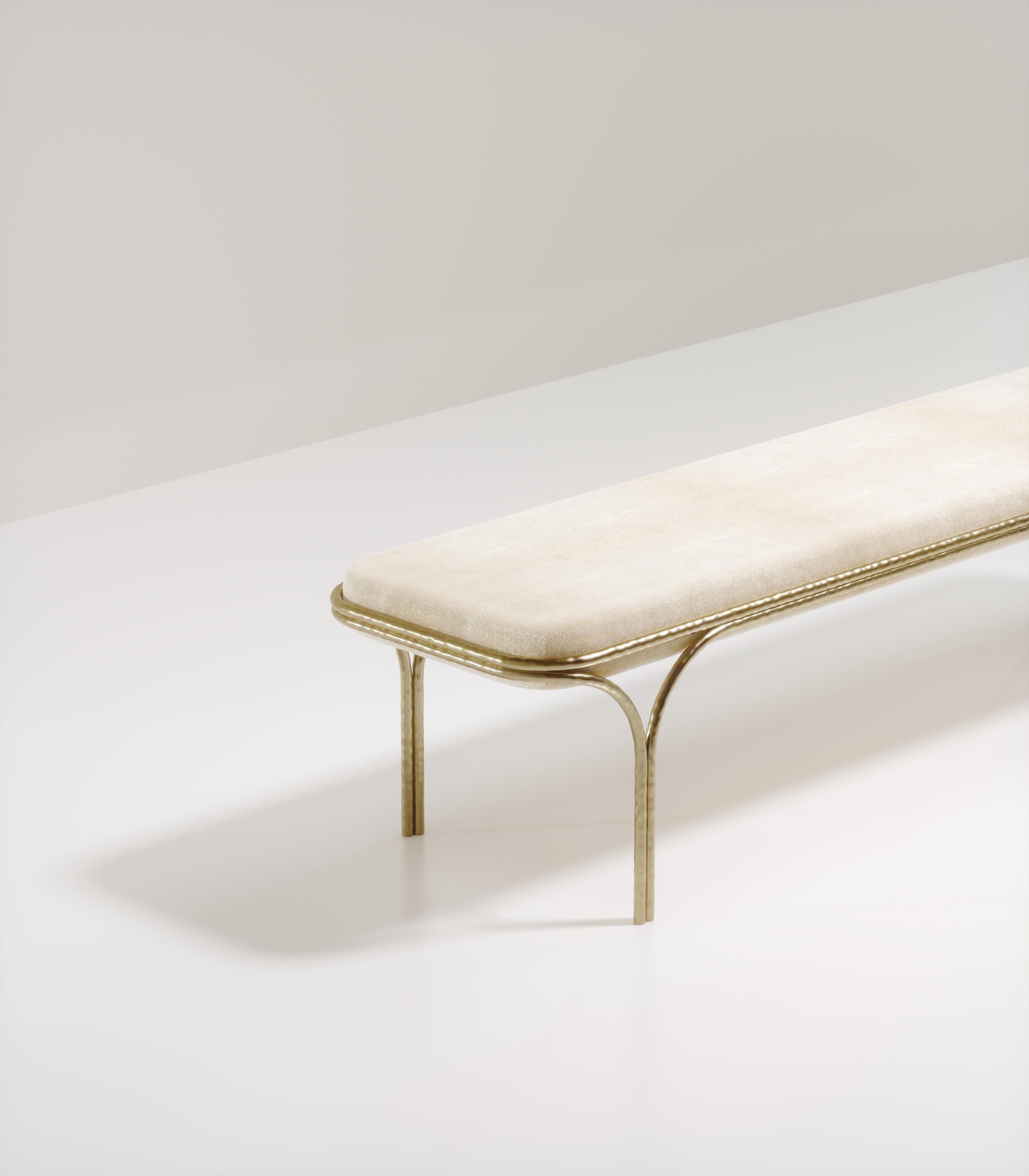 Shagreen Bench with Bronze-Patina Brass Details by R&Y Augousti For Sale 2
