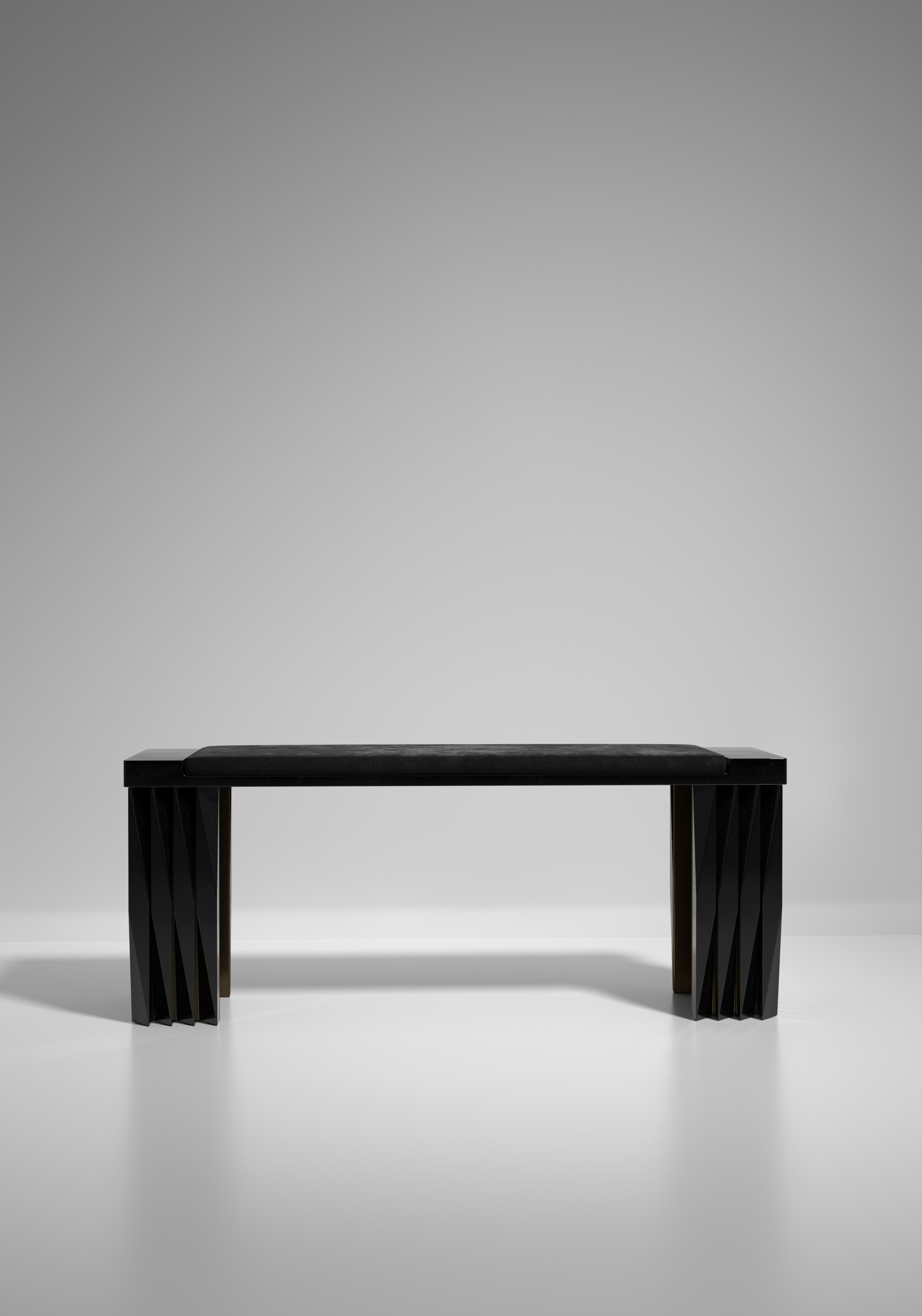 Shagreen Bench with Geometric Fluted Details by R&Y Augousti For Sale 2