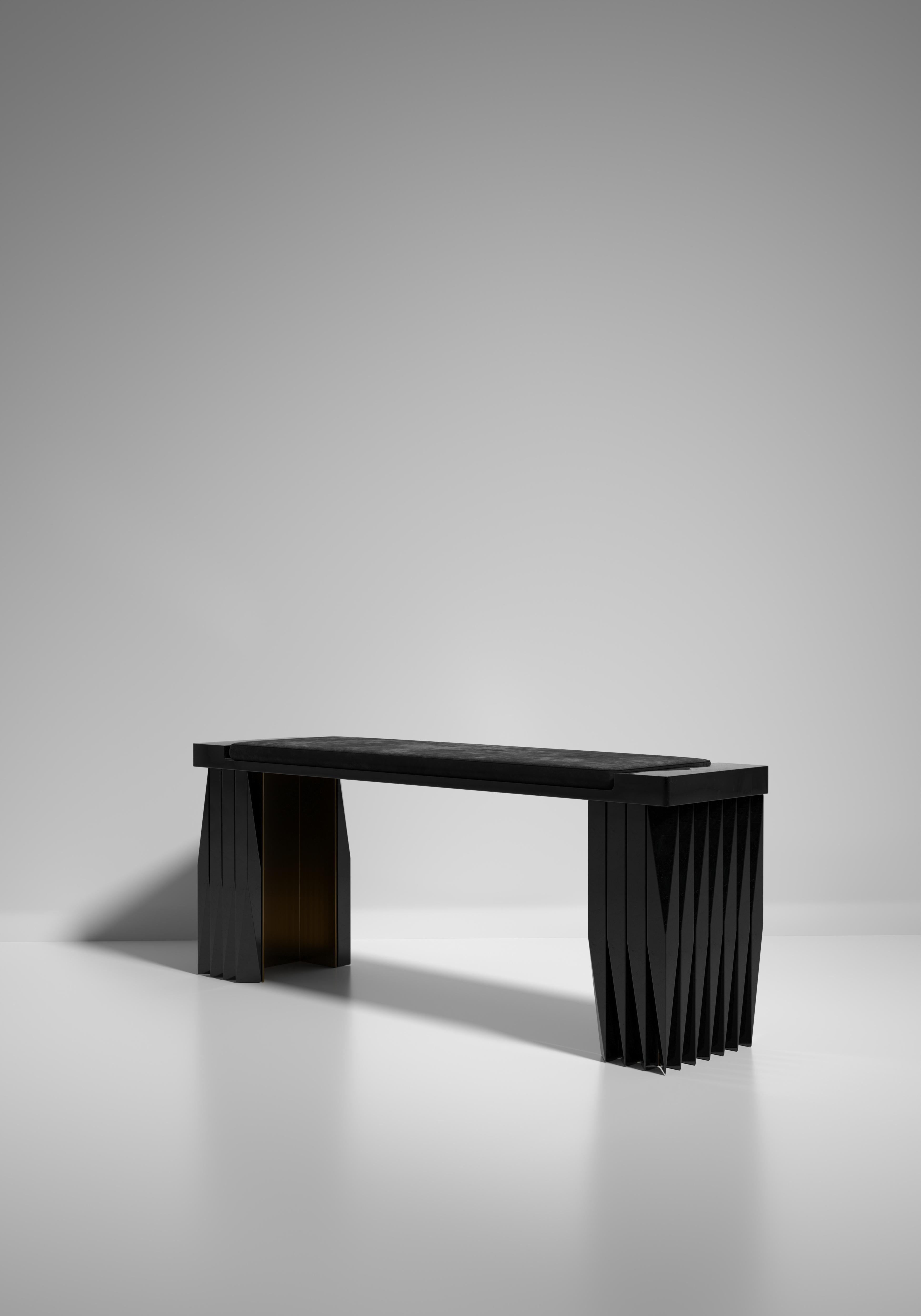 Shagreen Bench with Geometric Fluted Details by R&Y Augousti For Sale 4