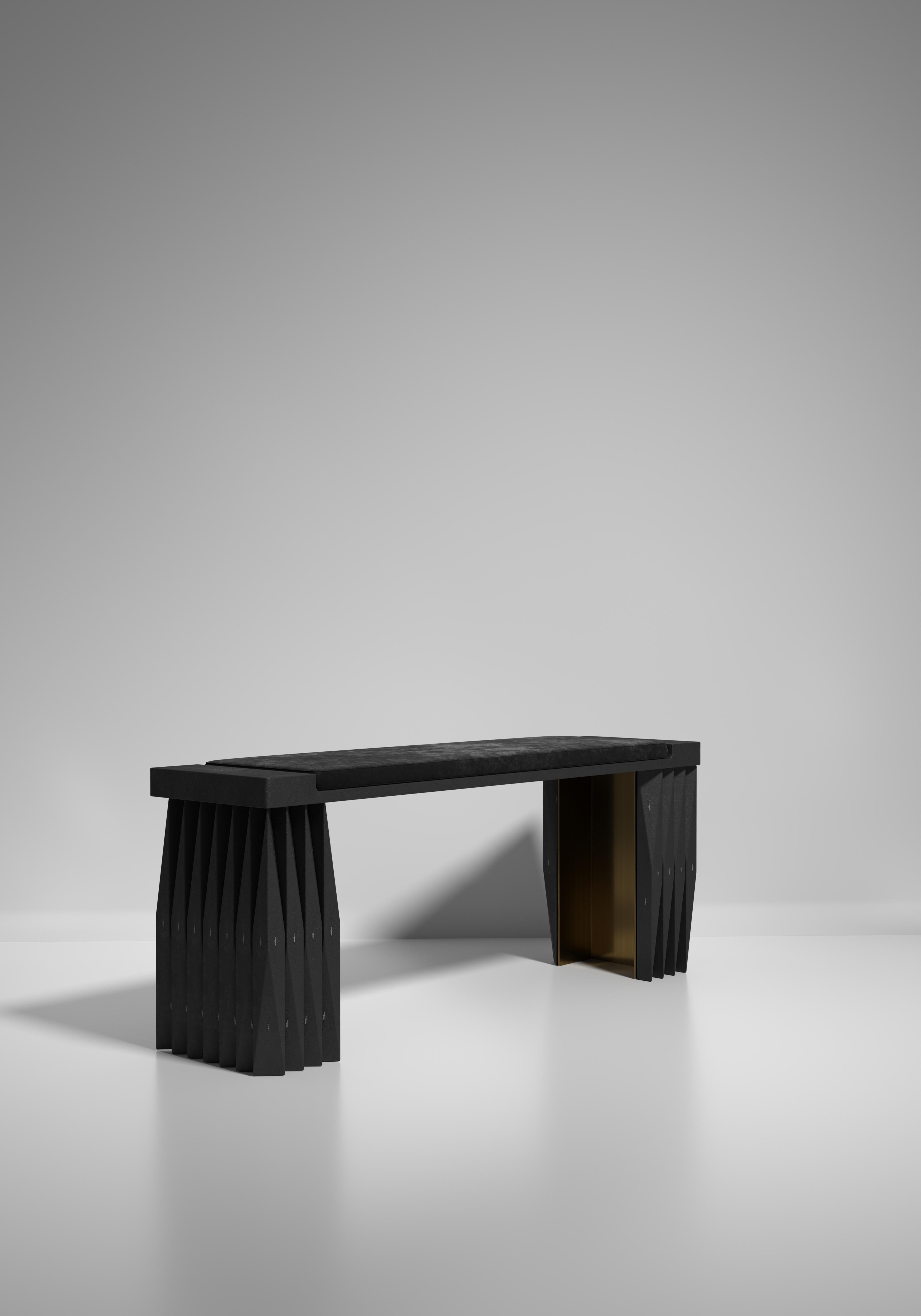 Art Deco Shagreen Bench with Geometric Fluted Details by R&Y Augousti For Sale