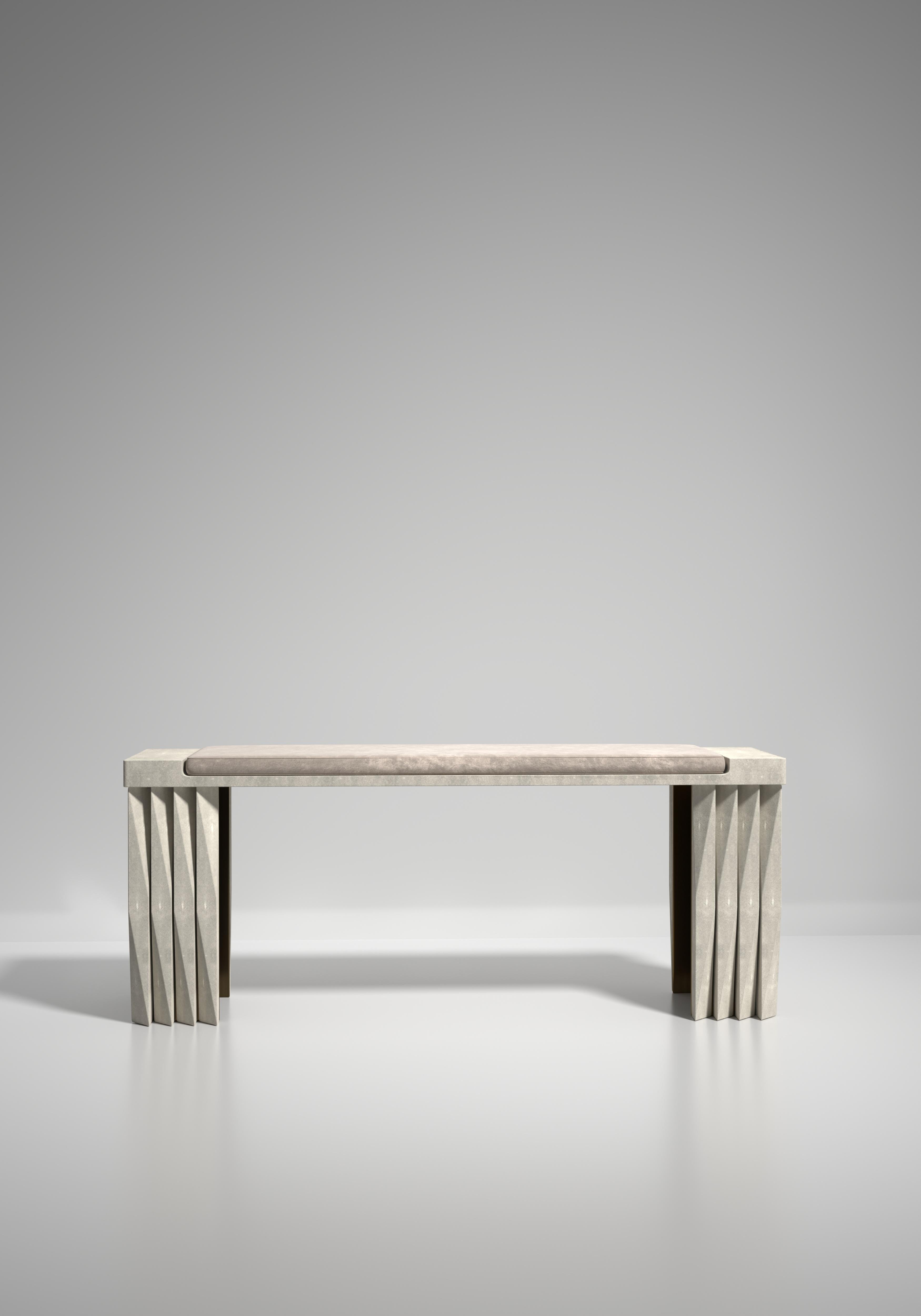 Philippine Shagreen Bench with Geometric Fluted Details by R&Y Augousti For Sale