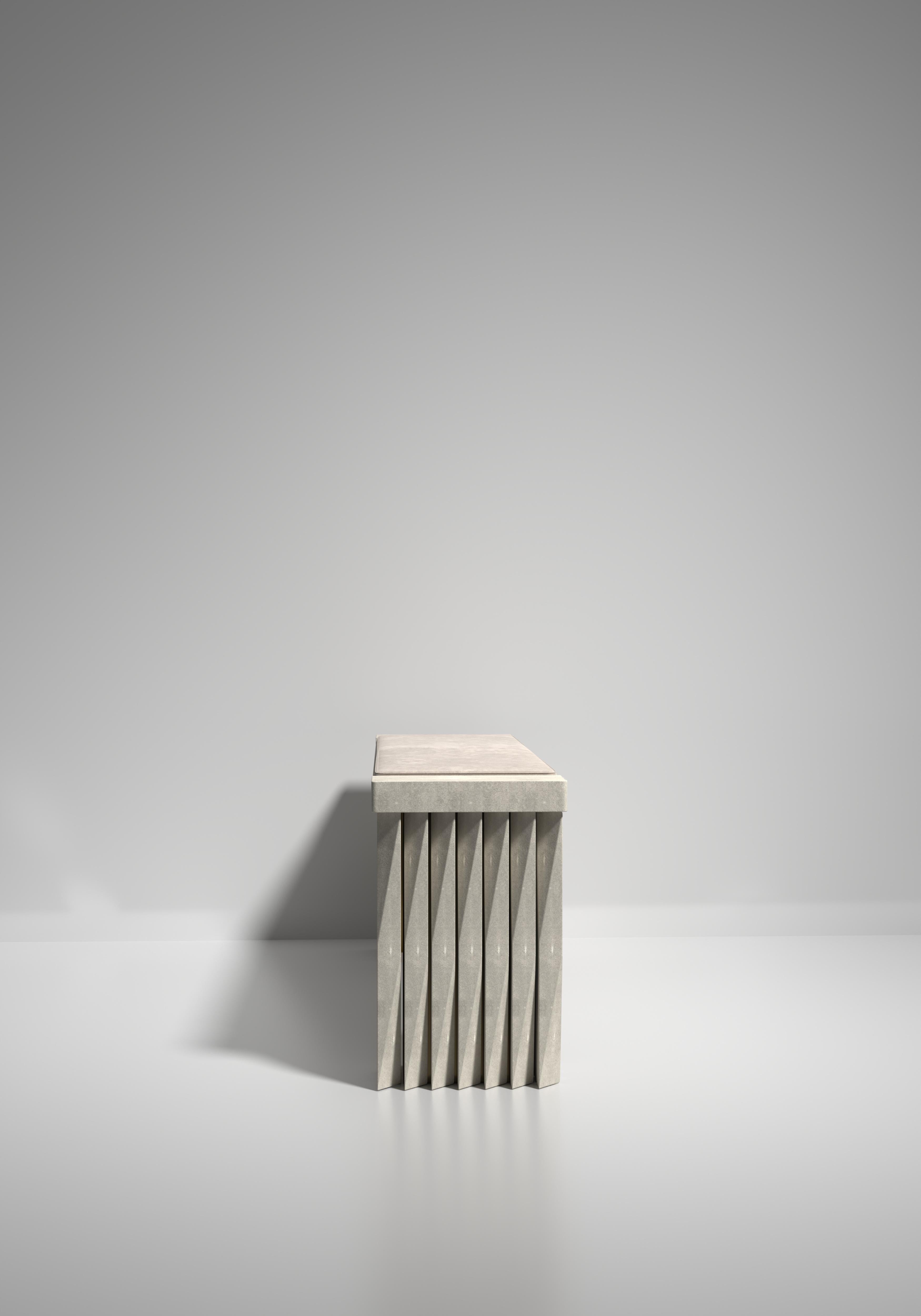 Hand-Crafted Shagreen Bench with Geometric Fluted Details by R&Y Augousti For Sale