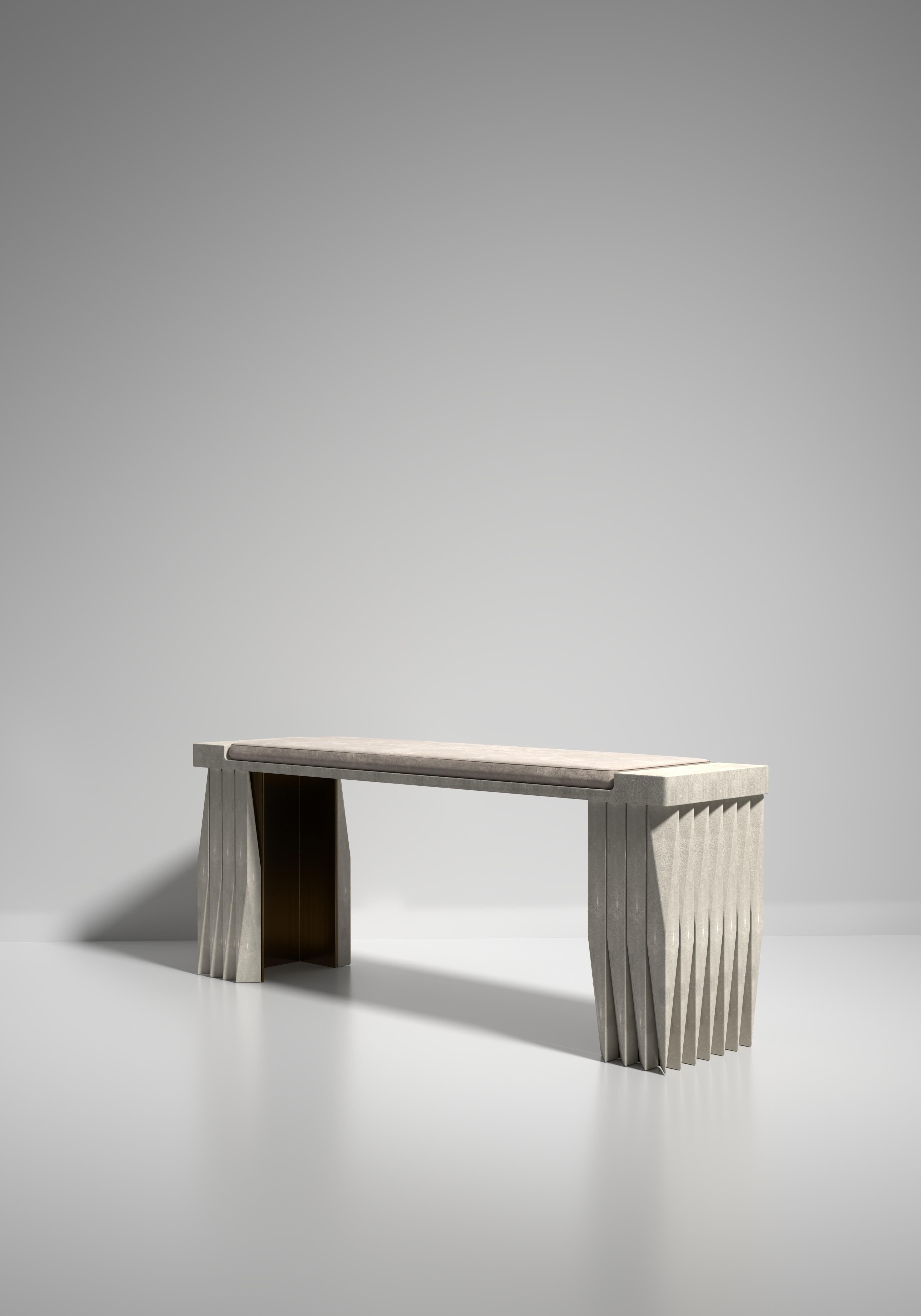 Shagreen Bench with Geometric Fluted Details by R&Y Augousti In New Condition For Sale In New York, NY