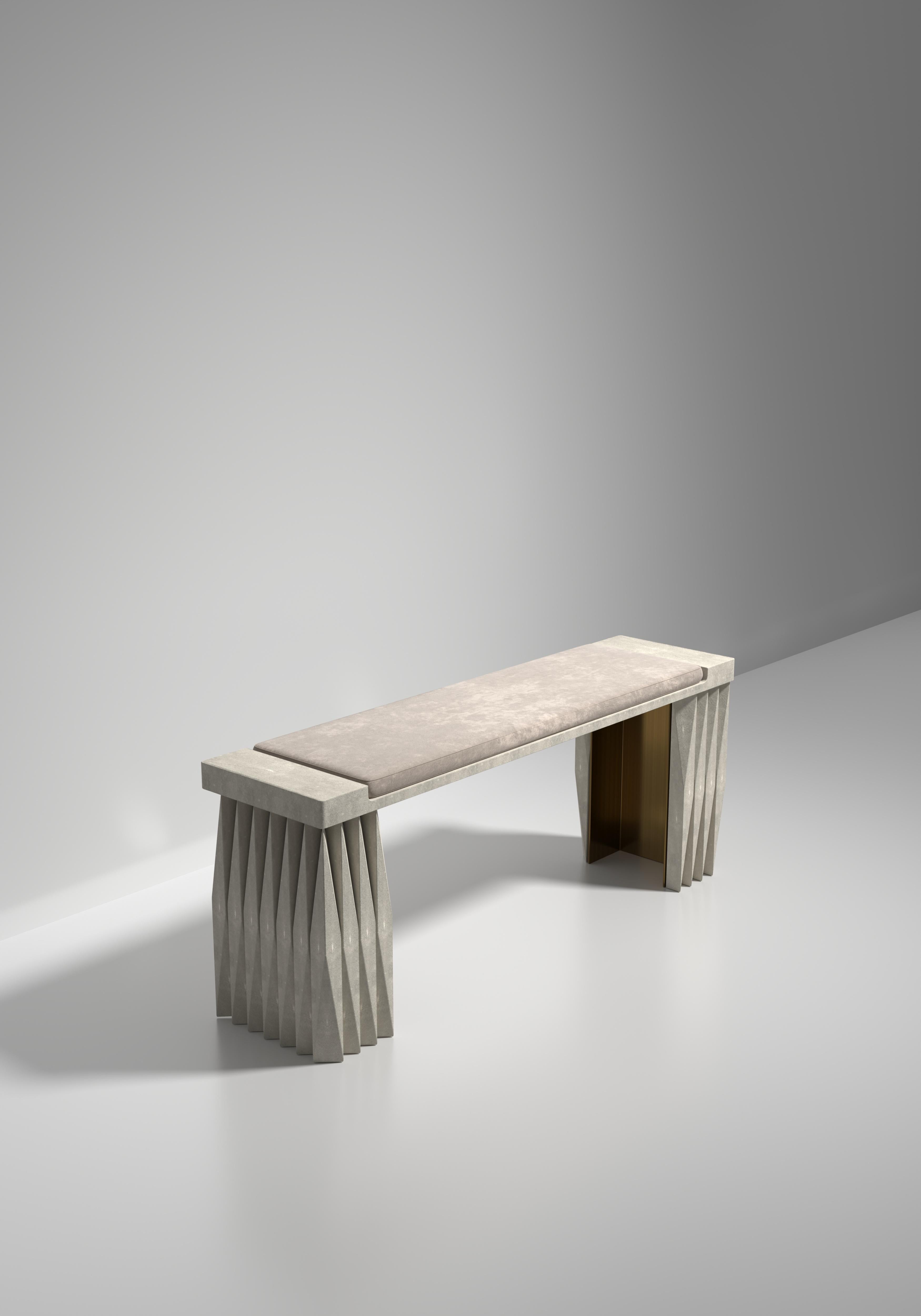 Contemporary Shagreen Bench with Geometric Fluted Details by R&Y Augousti For Sale