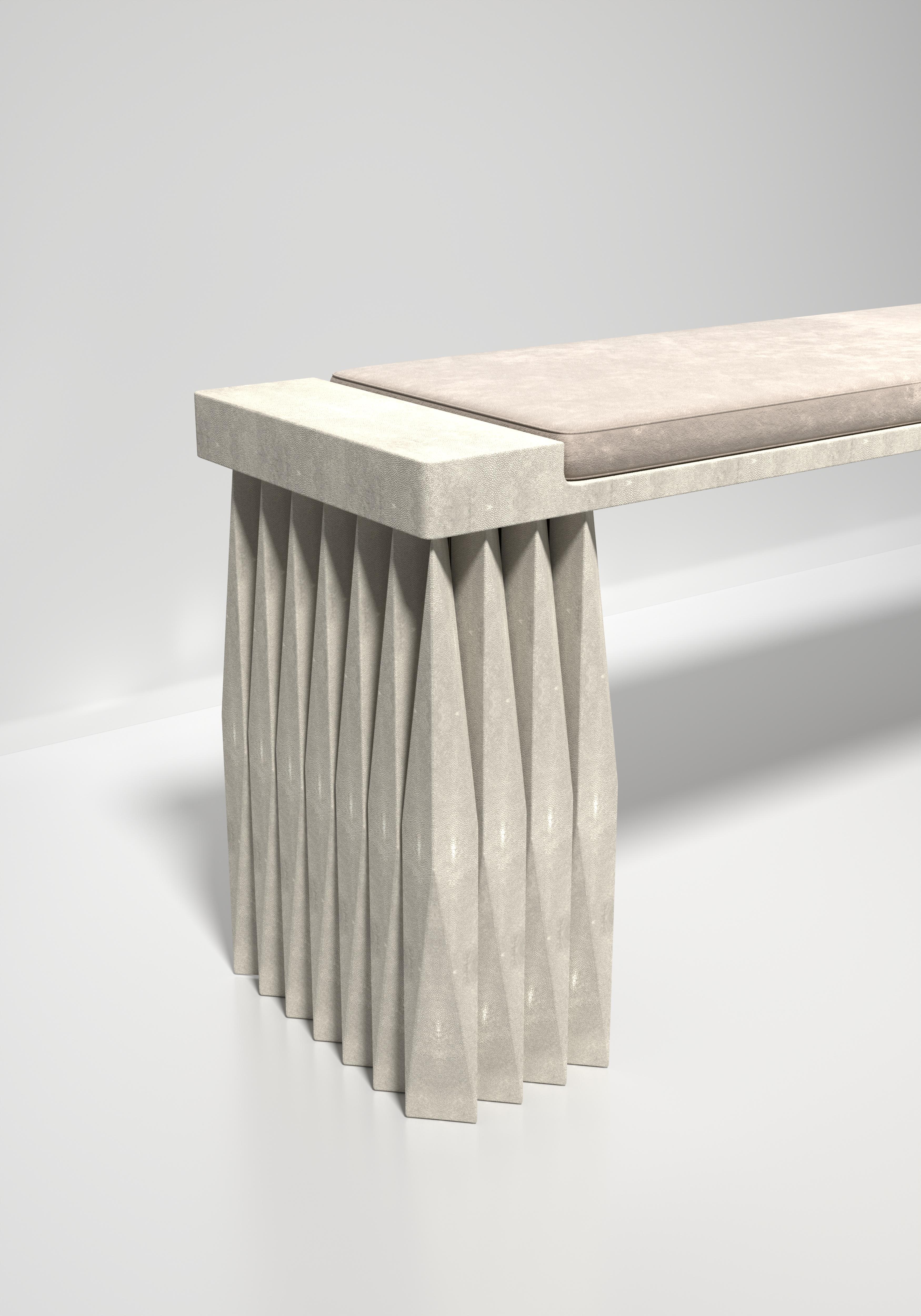 Shagreen Bench with Geometric Fluted Details by R&Y Augousti For Sale 1